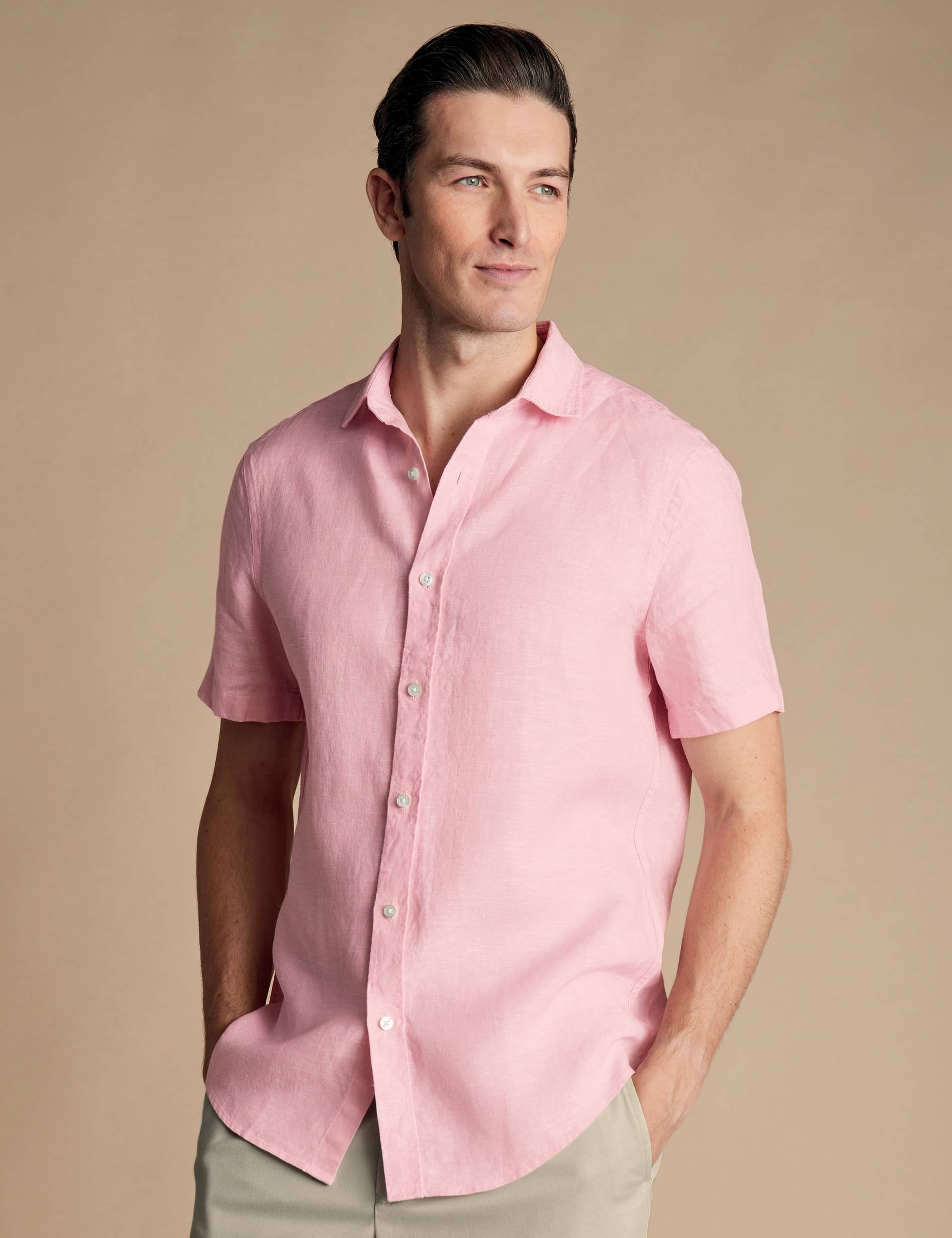 Charles Tyrwhitt Men's Slim Fit Pure Linen Shirt
