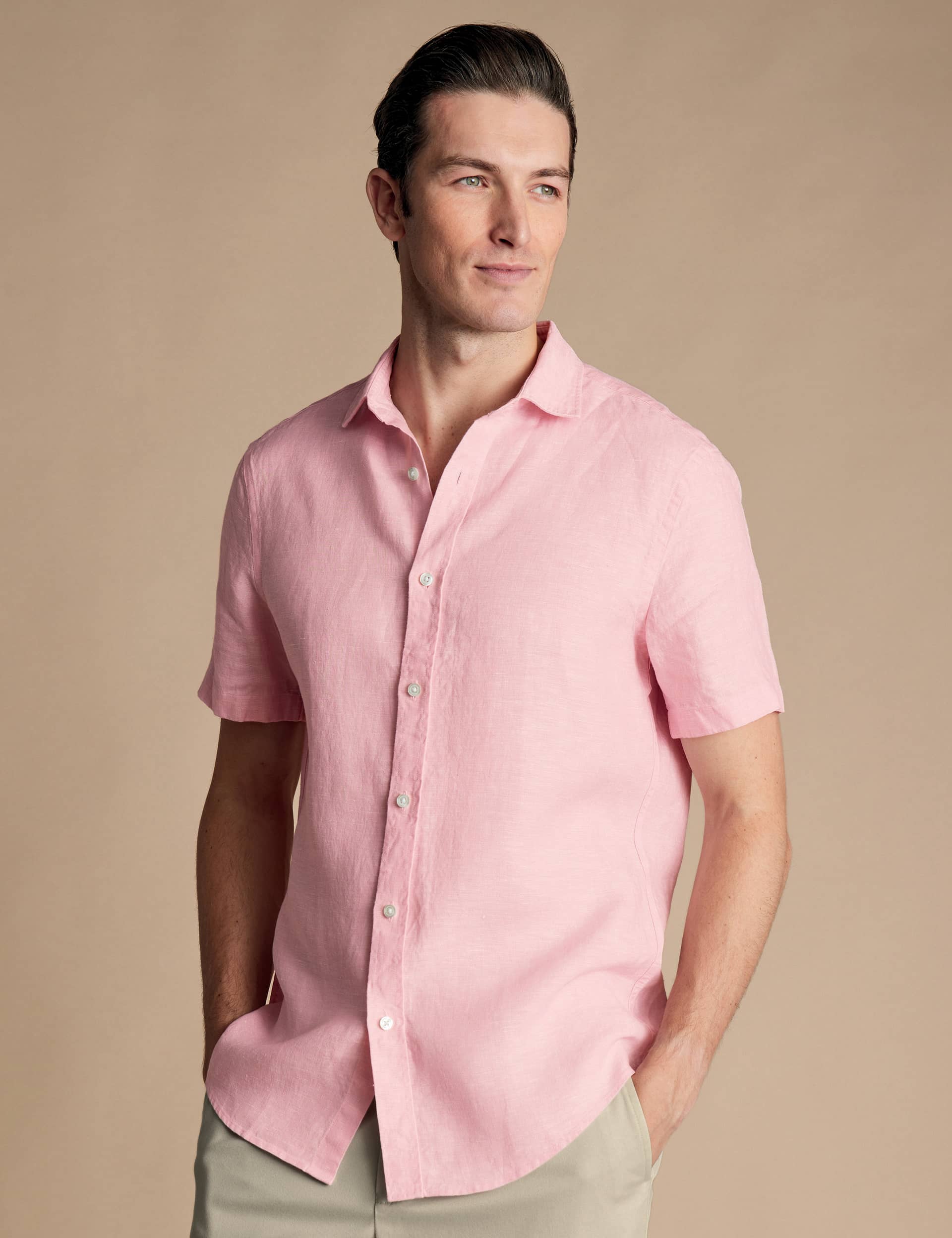 Charles Tyrwhitt Men's Slim Fit Pure Linen Shirt - XL - Pink, Pink