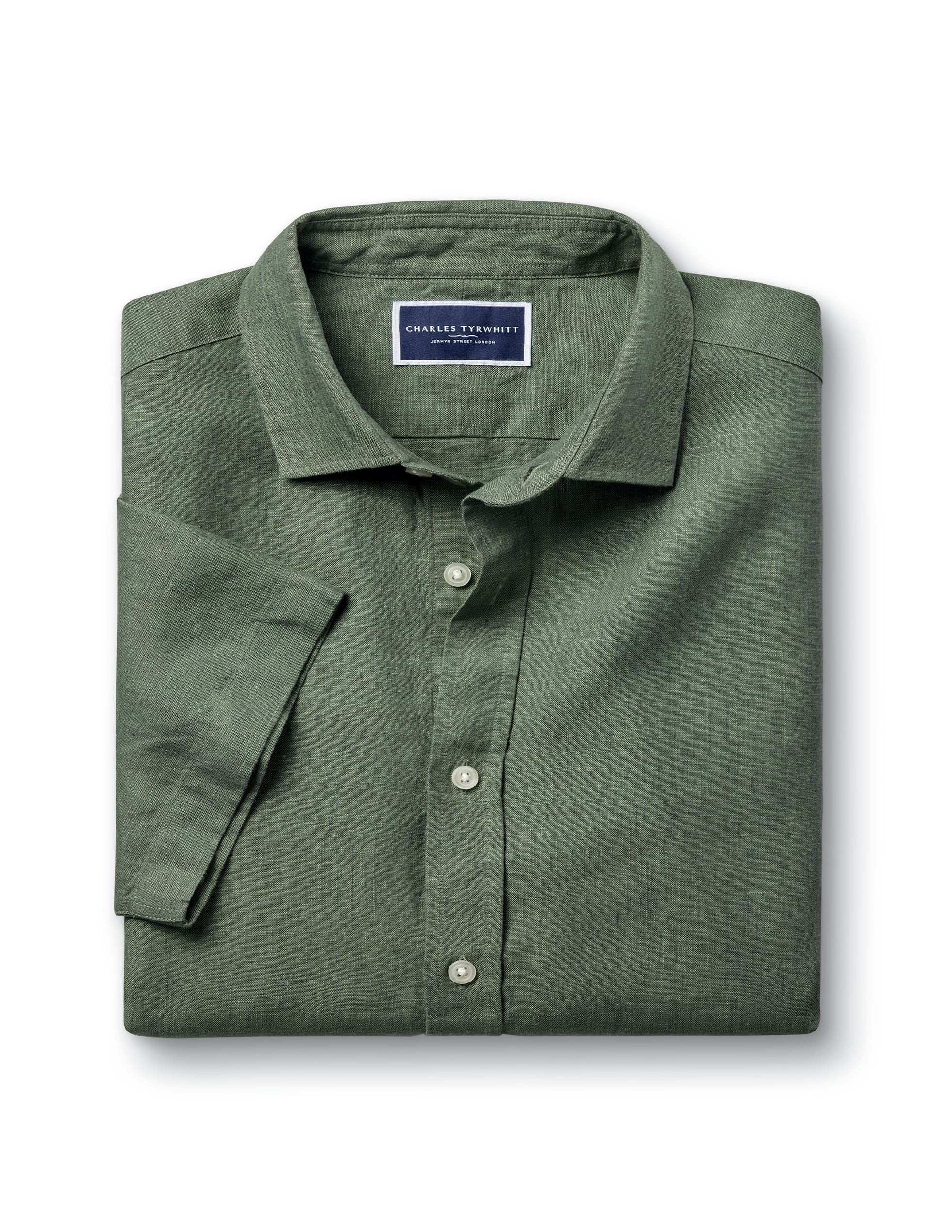 Charles Tyrwhitt Men's Slim Fit Pure Linen Shirt - Olive, Olive