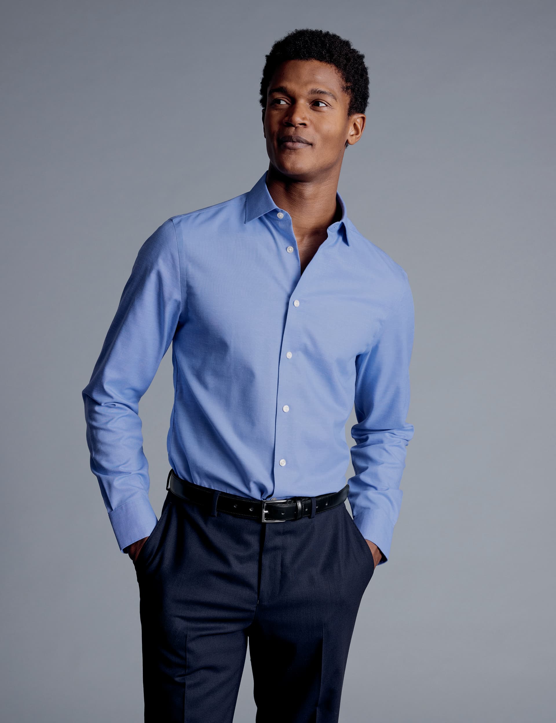 Charles Tyrwhitt Men's Slim Fit Non Iron Cotton Linen Blend Shirt