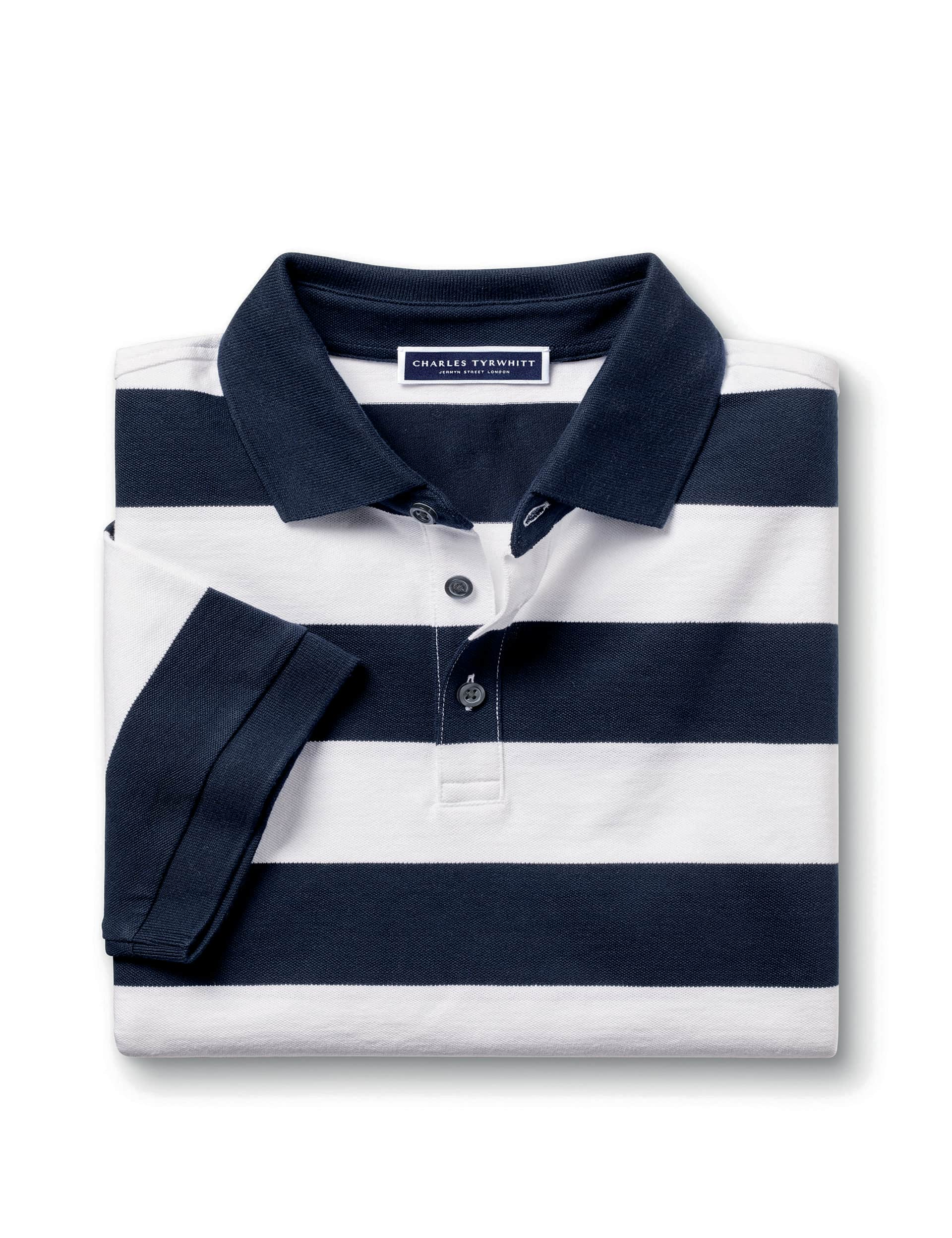 Charles Tyrwhitt Men's Cotton Rich Pique Striped Polo Shirt - M - Navy Mix, Navy Mix