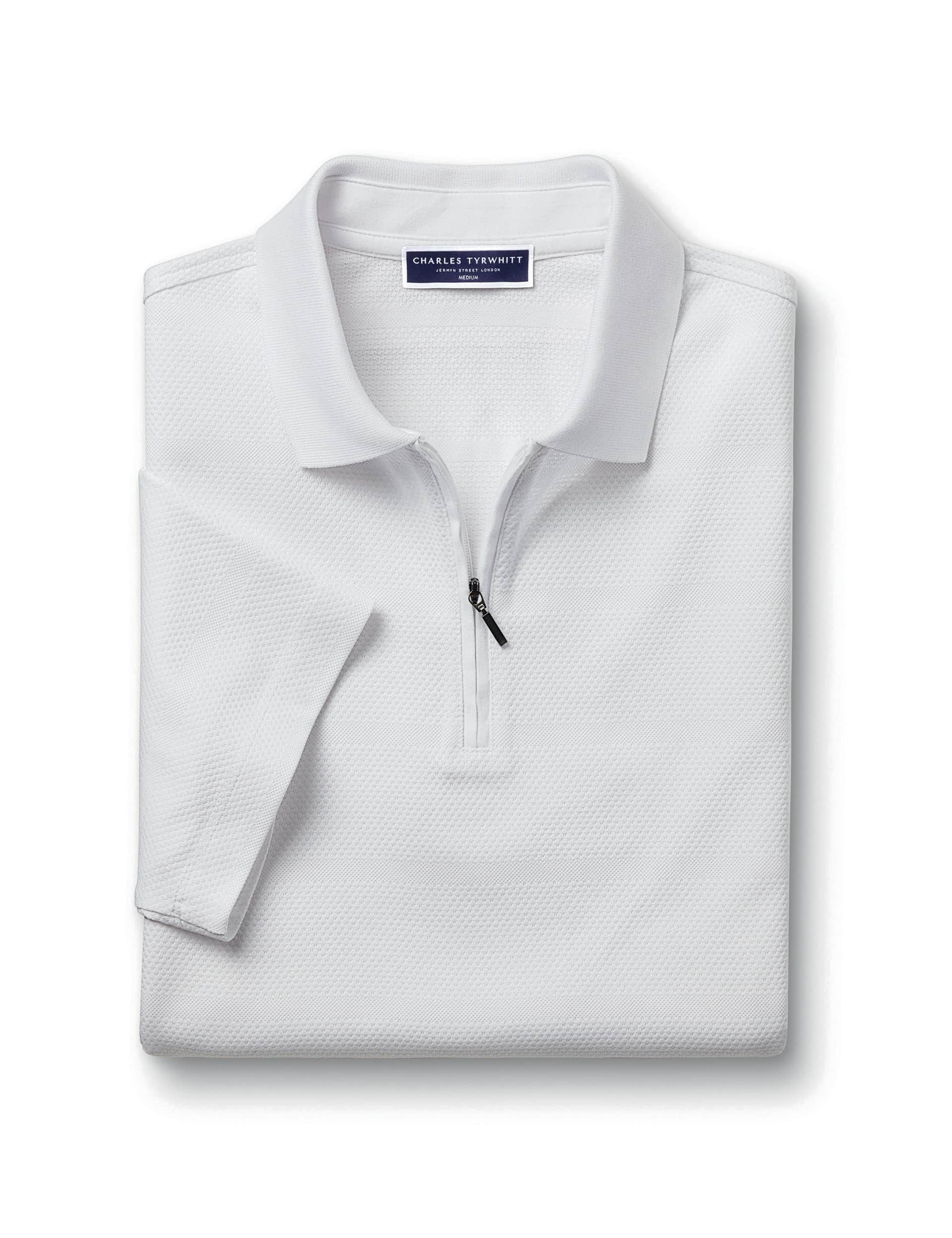 Charles Tyrwhitt Men's Pure Cotton Textured Polo Shirt - XL - White, White