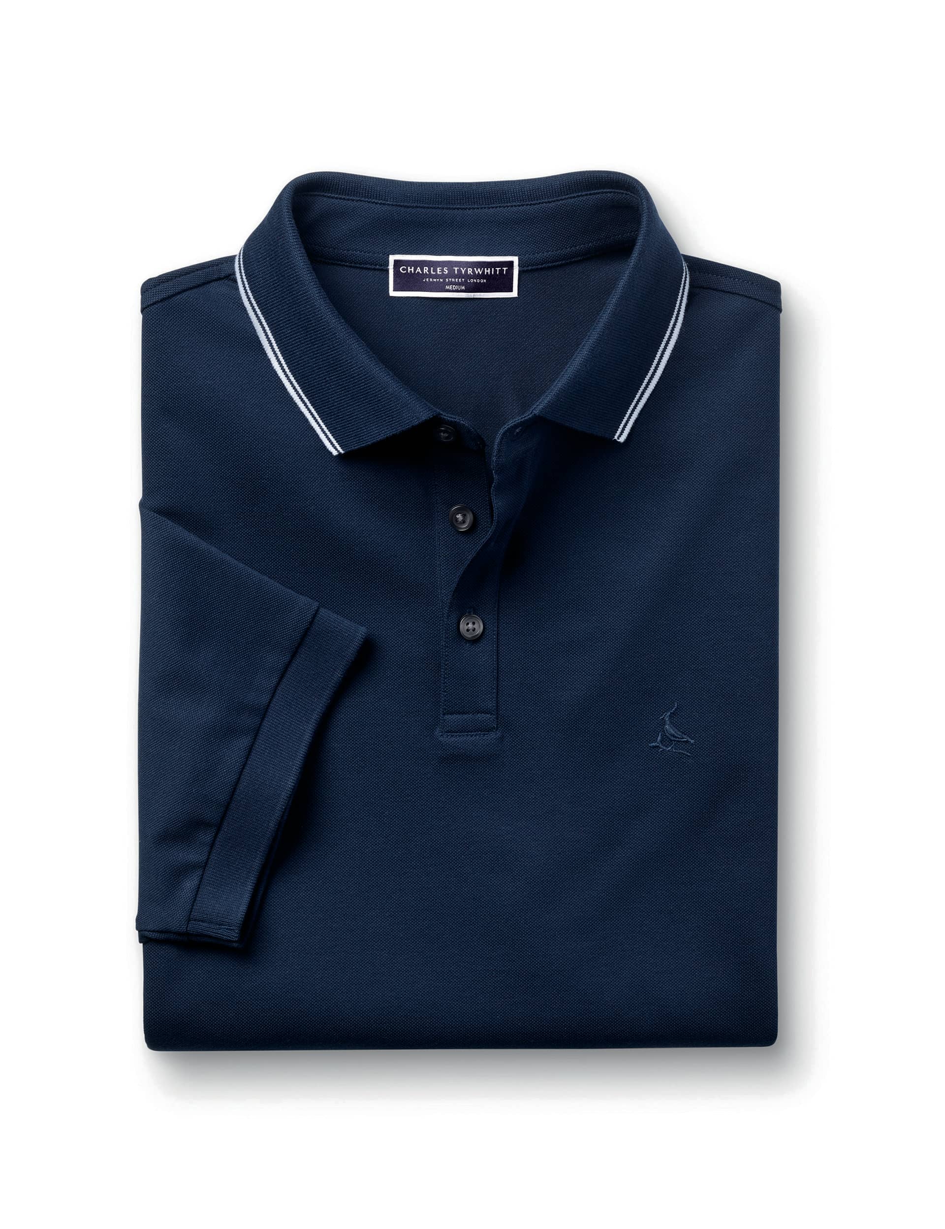 Charles Tyrwhitt Men's Cotton Rich Pique Polo Shirt - Navy, Navy,White,Royal Blue