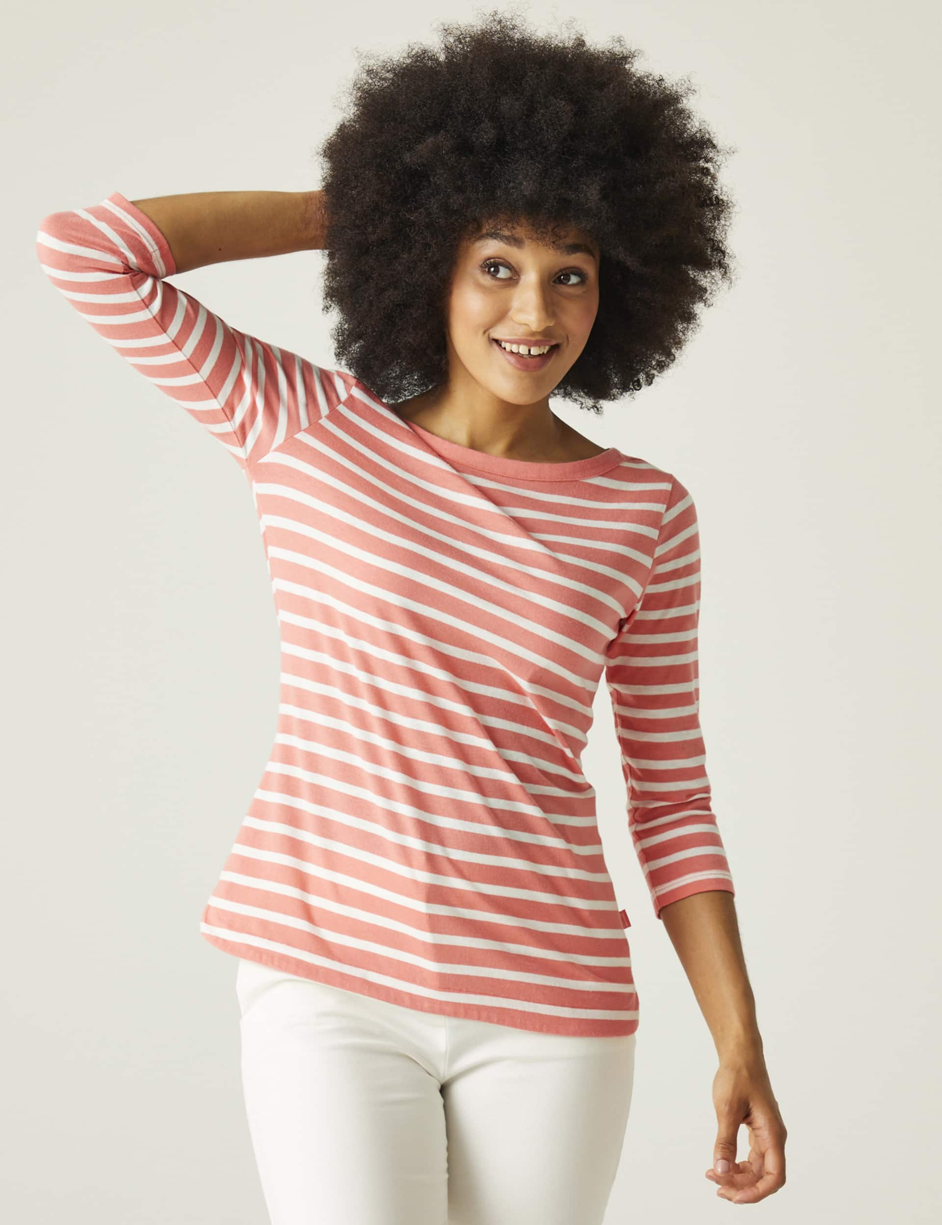 Regatta Women's Bayletta Cotton Blend Striped Top - 8 - Pink Mix, Pink Mix