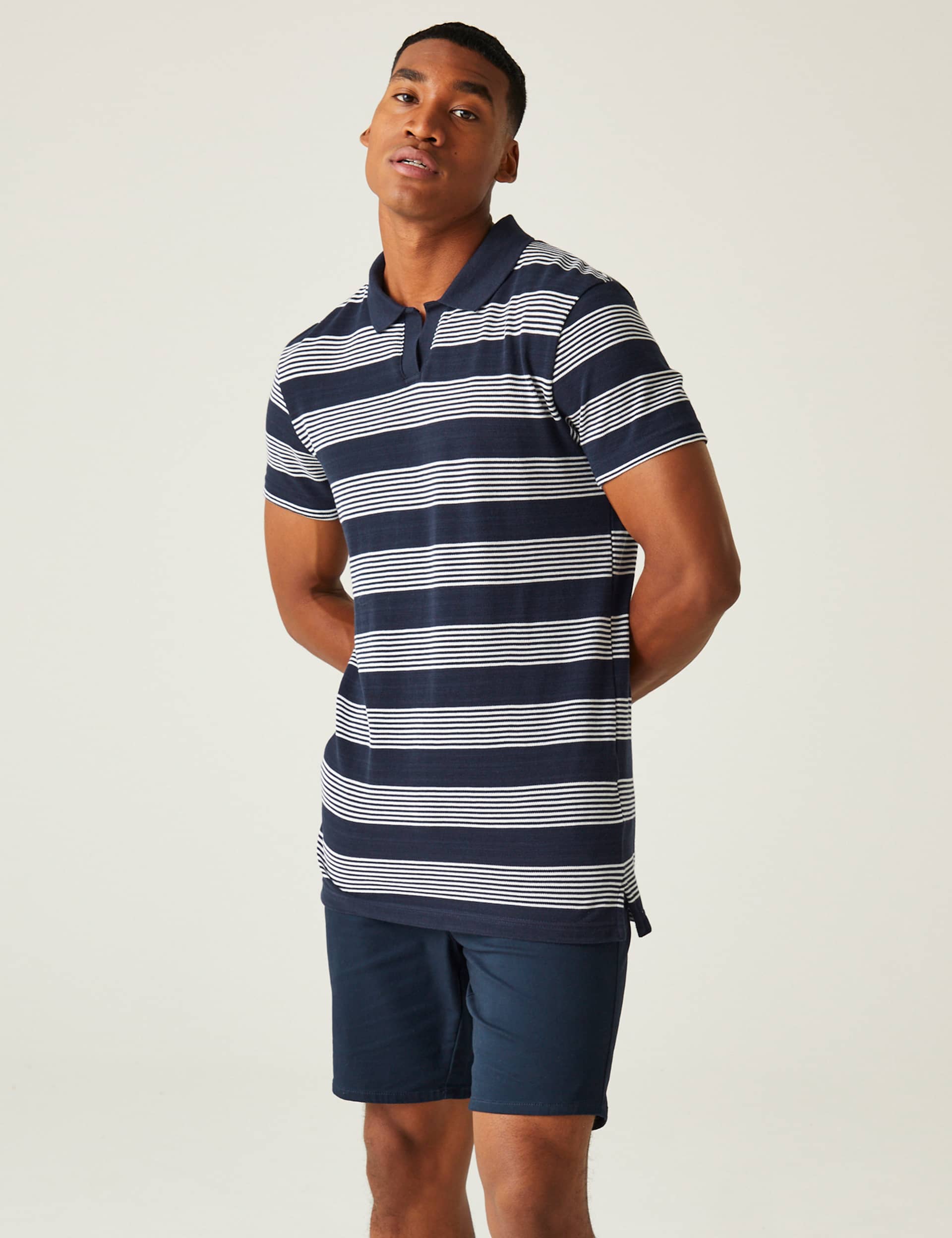 Regatta Men's Tempete Pure Cotton Striped Polo Shirt - Navy Mix, White Mix,Navy Mix