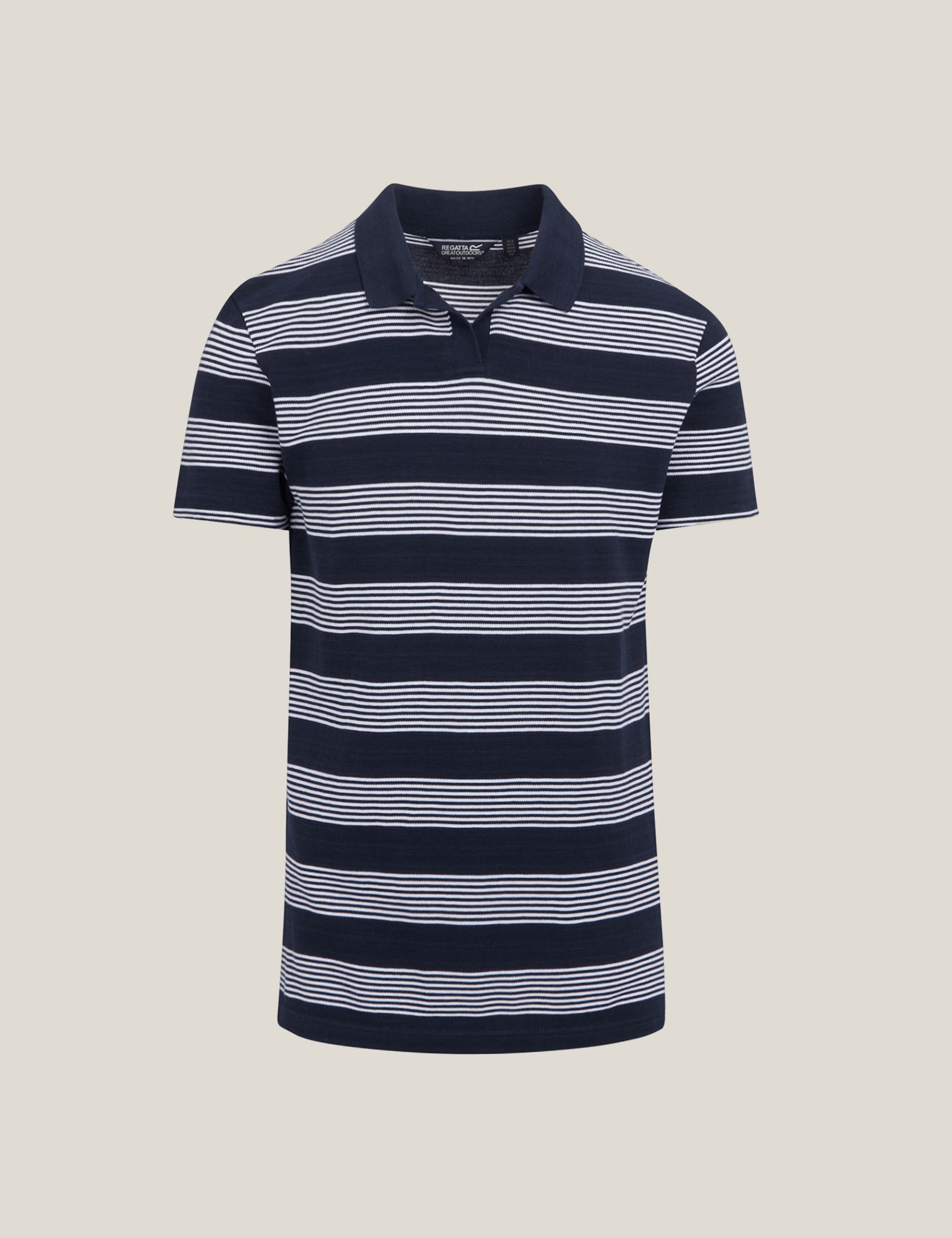 Regatta Men's Tempete Pure Cotton Striped Polo Shirt - Navy Mix, White Mix,Navy Mix