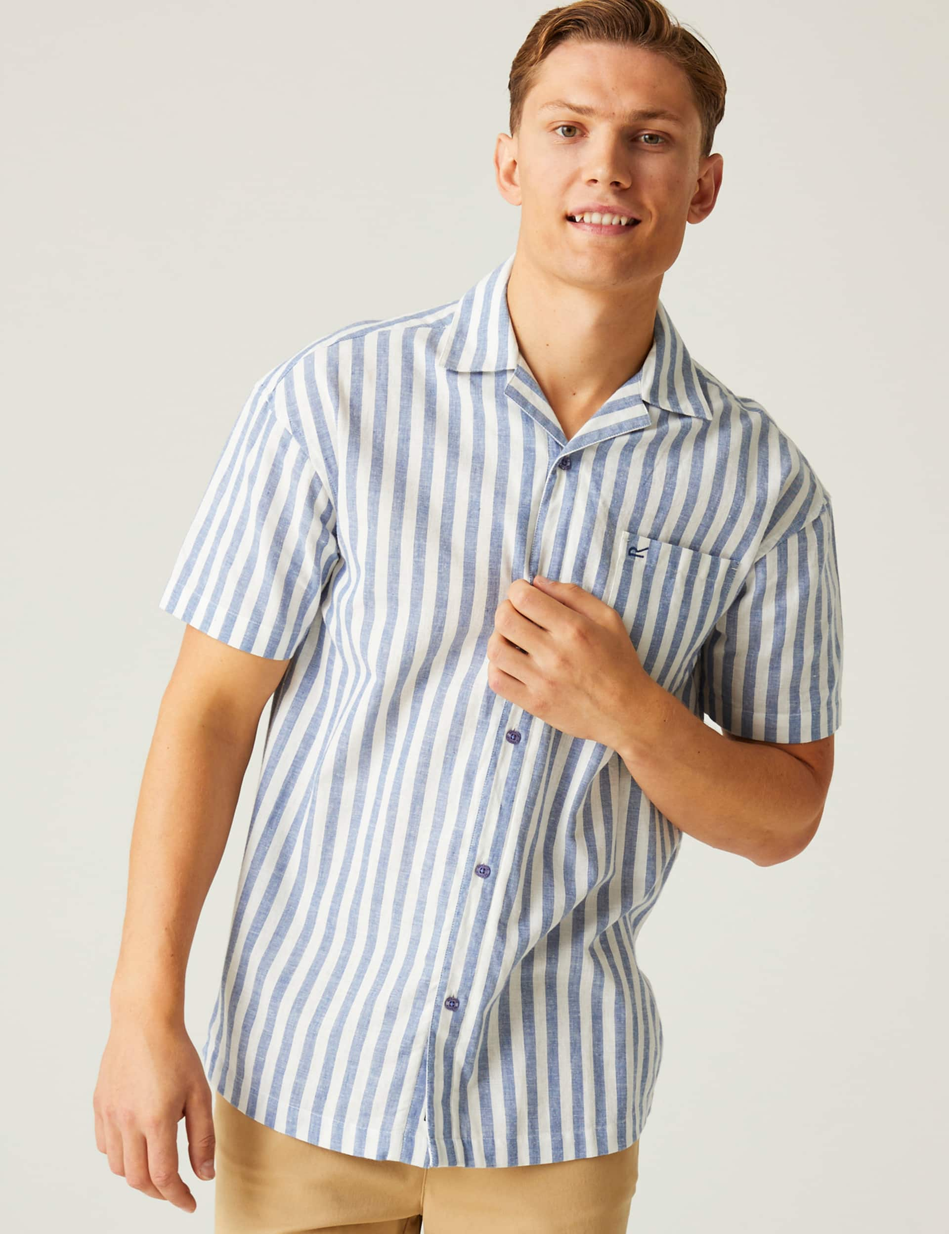 Regatta Men's ShoreBay II Cotton Rich Striped Shirt - M - Blue Mix, Blue Mix