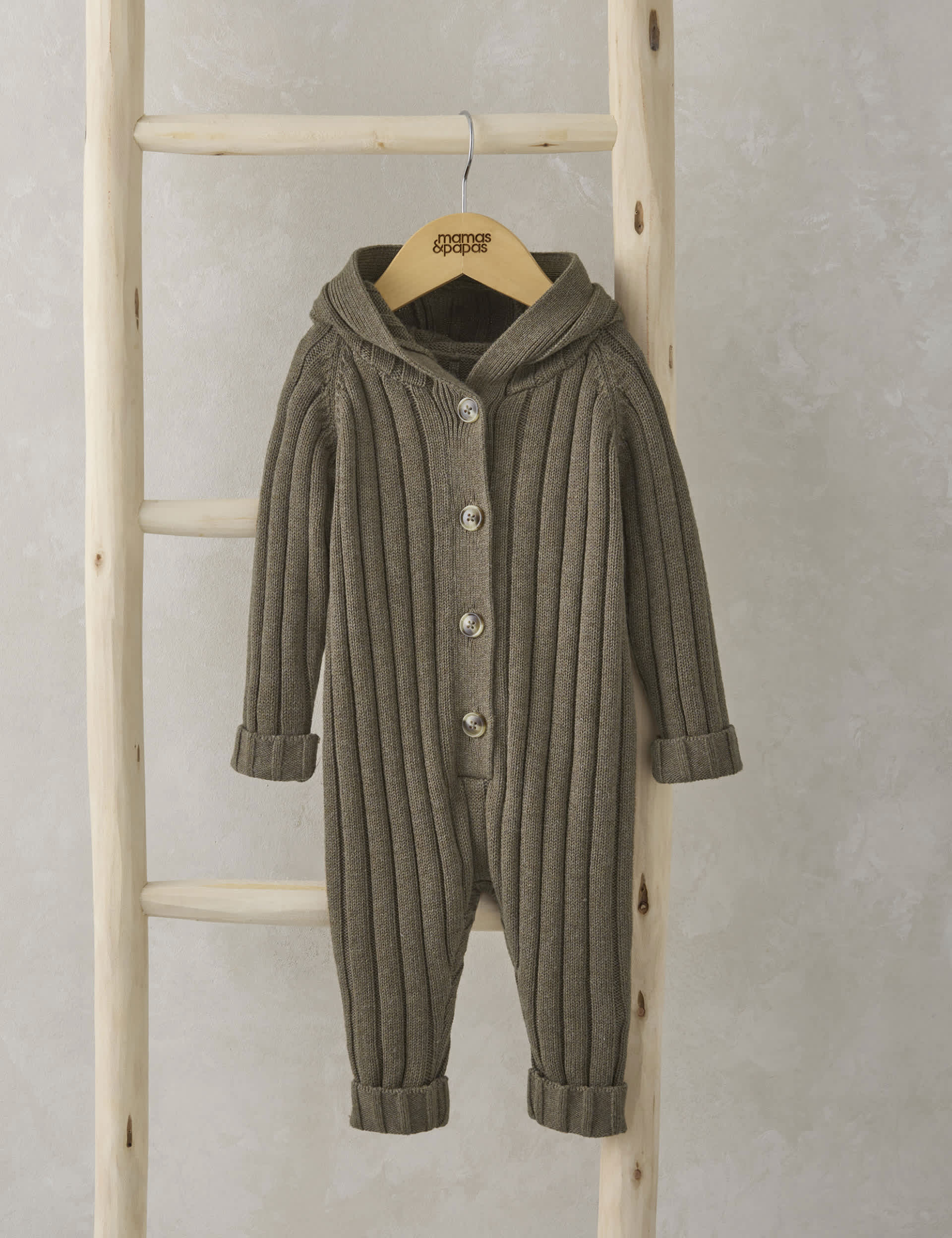 Mamas & Papas Pure Cotton Knitted Hooded Romper (7lbs-12 Mths) - 0-3 M - Brown, Brown