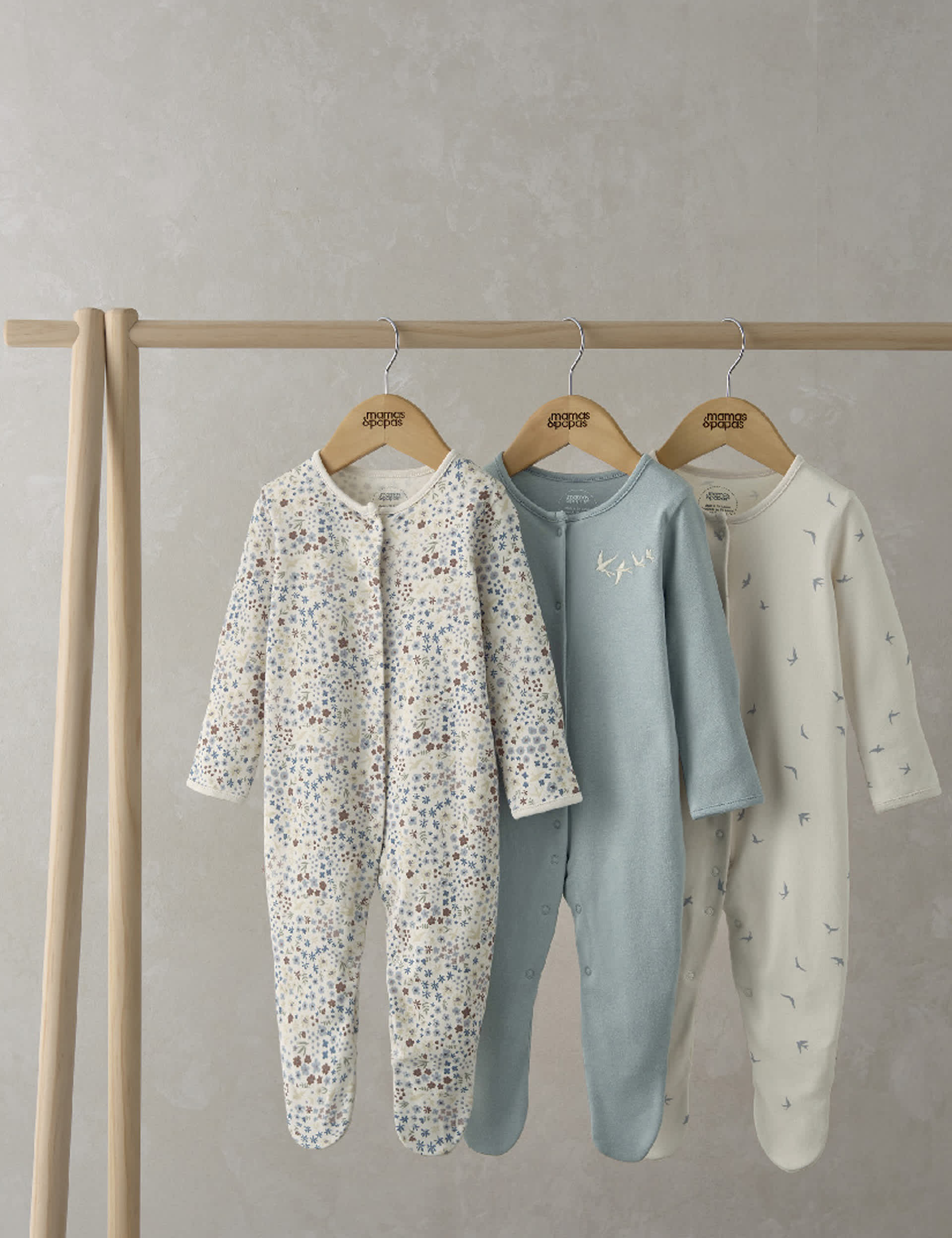 Mamas & Papas Newborn Girls 3pk Pure Cotton Floral & Bird Sleepsuits (0-24 Mths) - 0-3 M - Multi, Mu