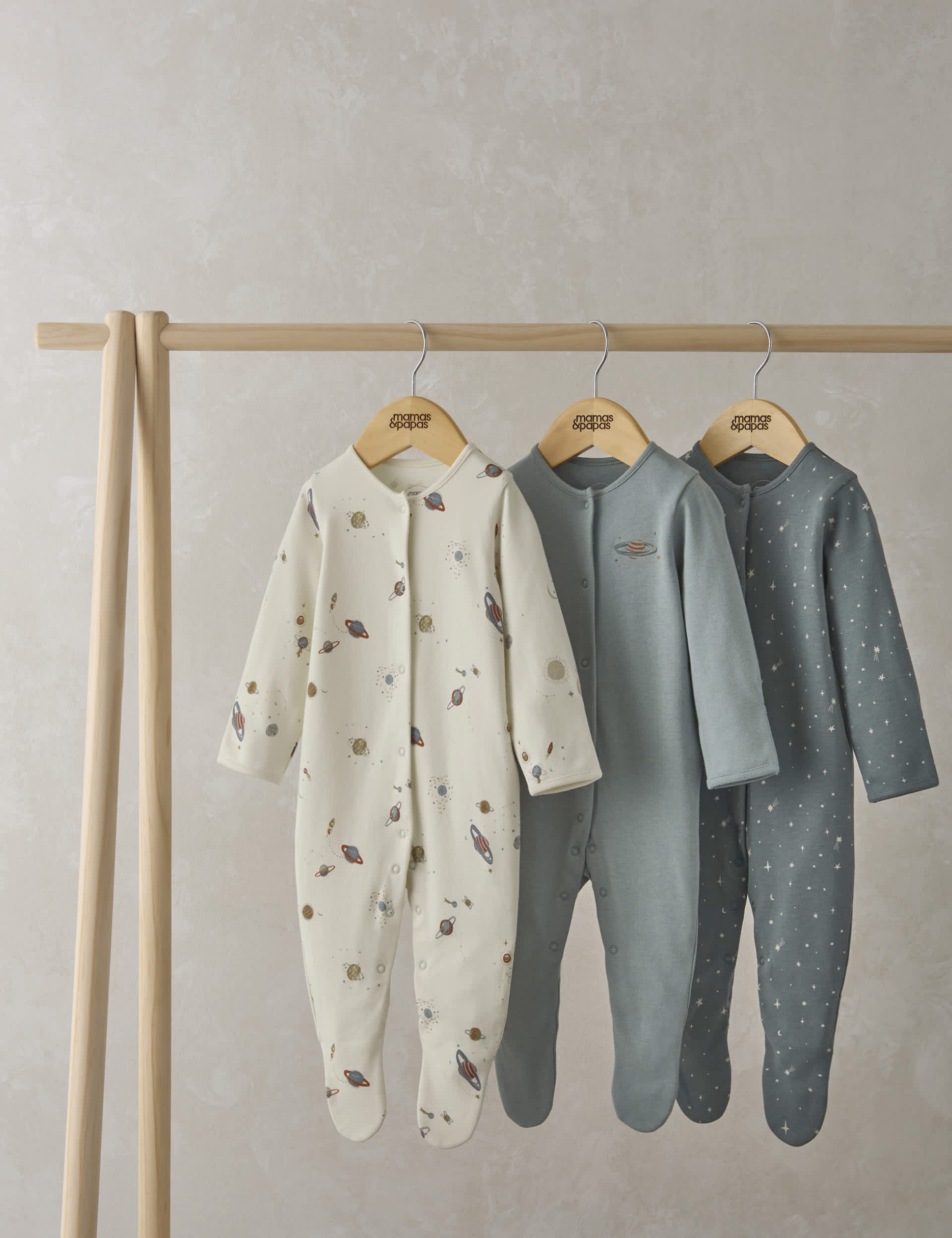 Mamas & Papas Newborn Boys 3pk Pure Cotton Planet Sleepsuits (0-24 Mths) - 0-3 M - Multi, Multi