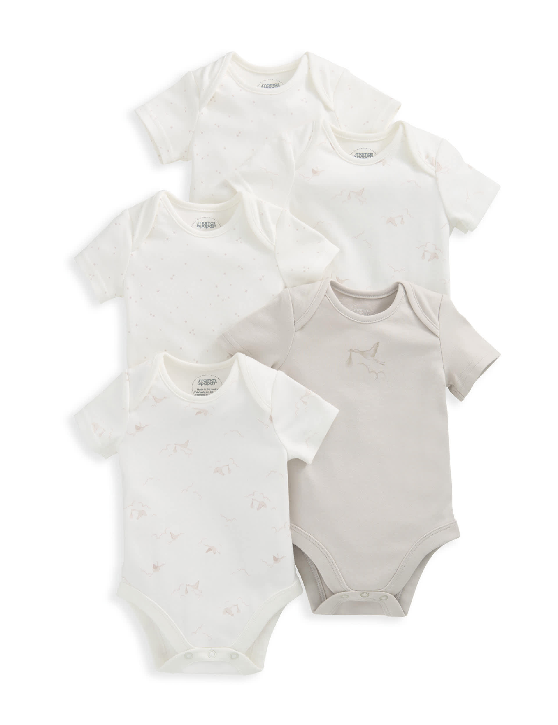 Mamas & Papas 5pk Pure Cotton Printed Bodysuits (5lbs - 2 Yrs) - 0-3 M - Multi, Multi