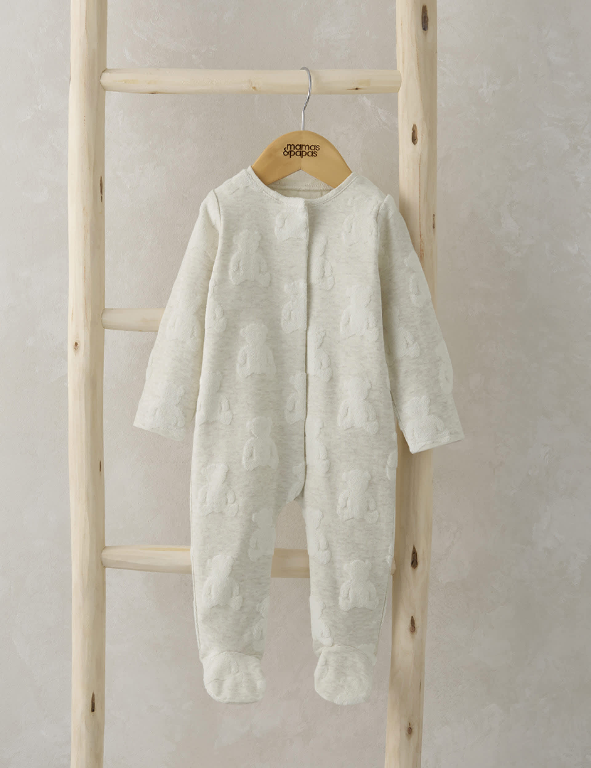 Mamas & Papas Pure Cotton Teddy Bear Sleepsuit (0-9 Mths) - UT1M - Beige, Beige