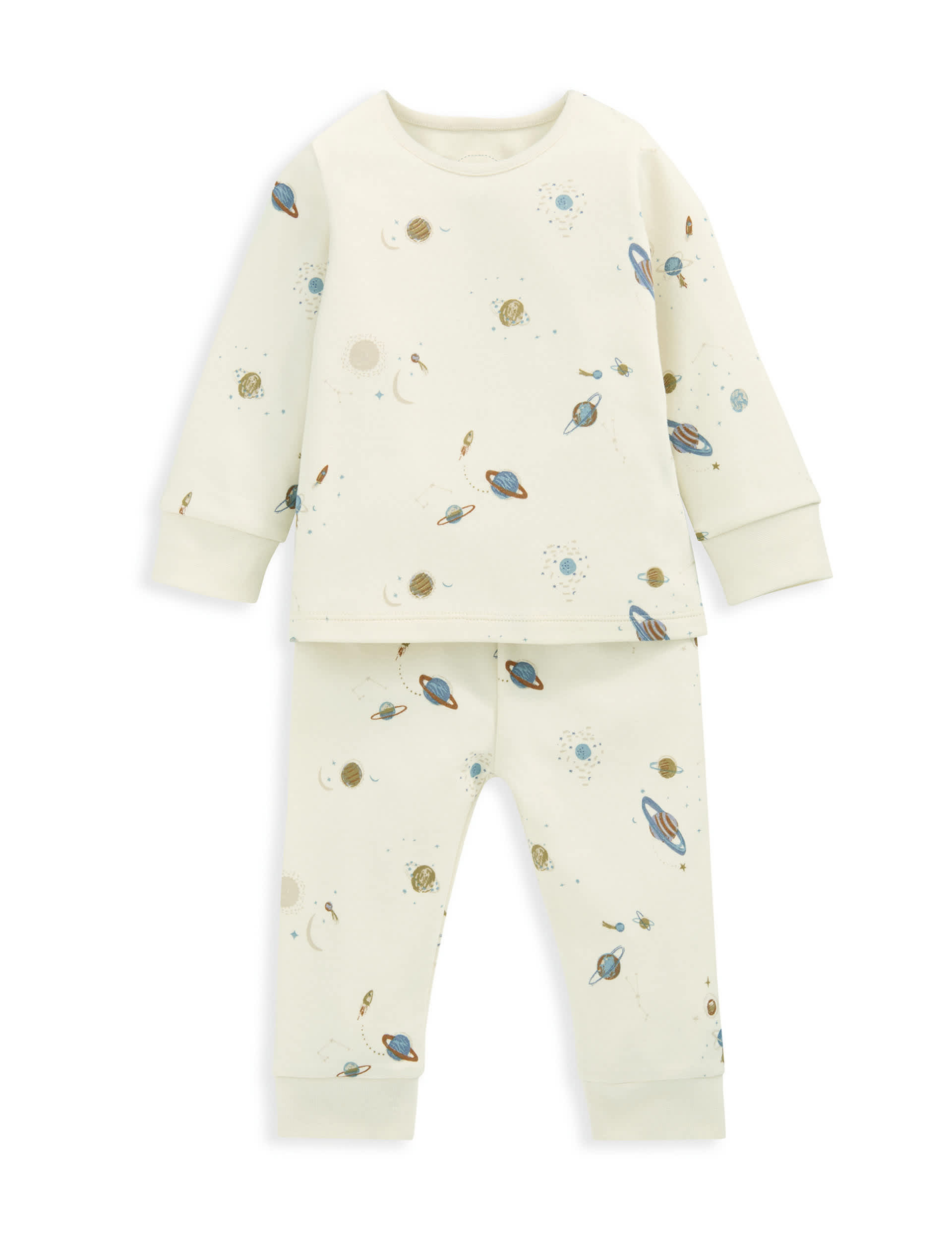 Mamas & Papas Boys Pure Cotton Planet Print Pyjamas (0-36 Mths) - 6-9 M - Cream, Cream