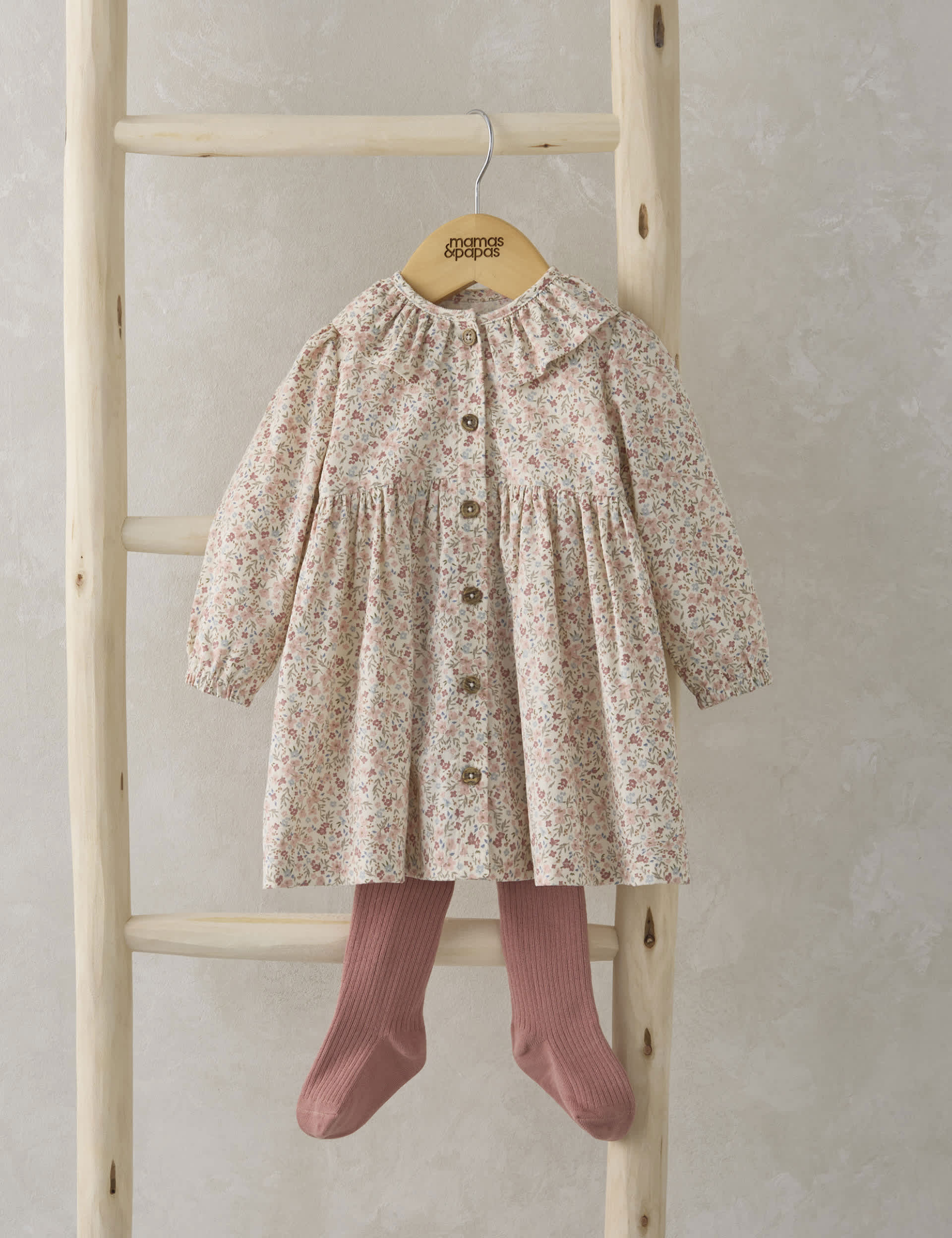 Mamas & Papas Newborn Girls Pure Cotton Floral Cord Dress with Tights (0-12 Mths) - 3-6 M - Pink, Pi