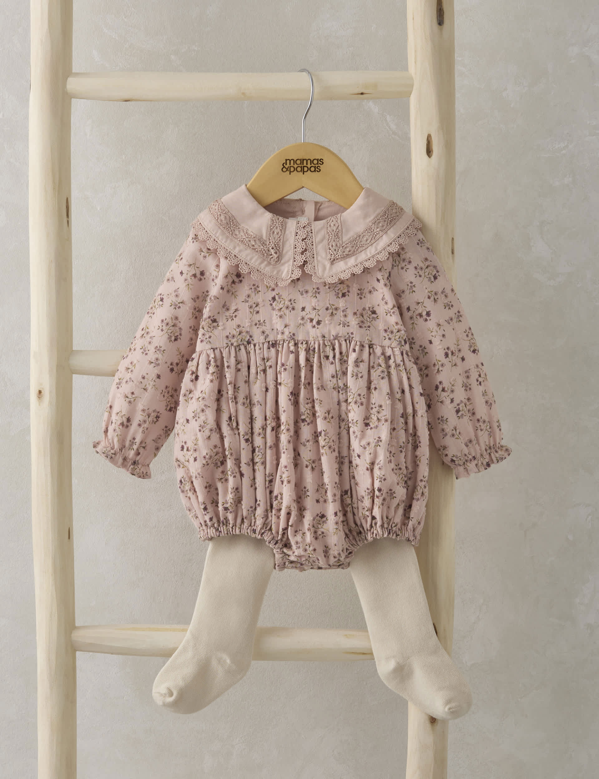 Mamas & Papas Newborn Girls Cotton Rich Floral Romper with Tights (0-24 Mths) - 6-9 M - Pink, Pink