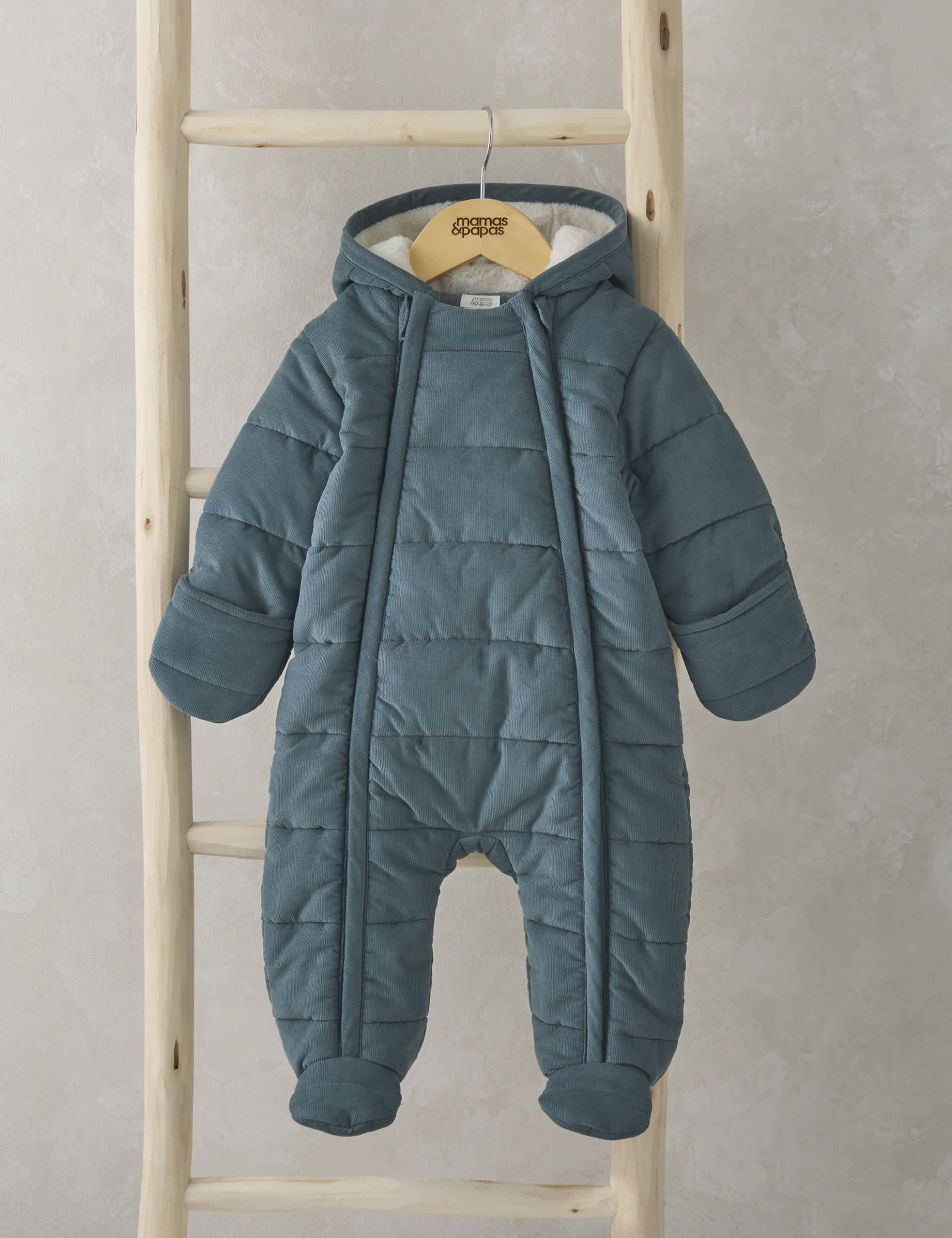 Mamas & Papas Newborn Boys Pure Cotton Hooded Padded Pramsuit (7lbs-12 Mths) - 0-3 M - Blue, Blue