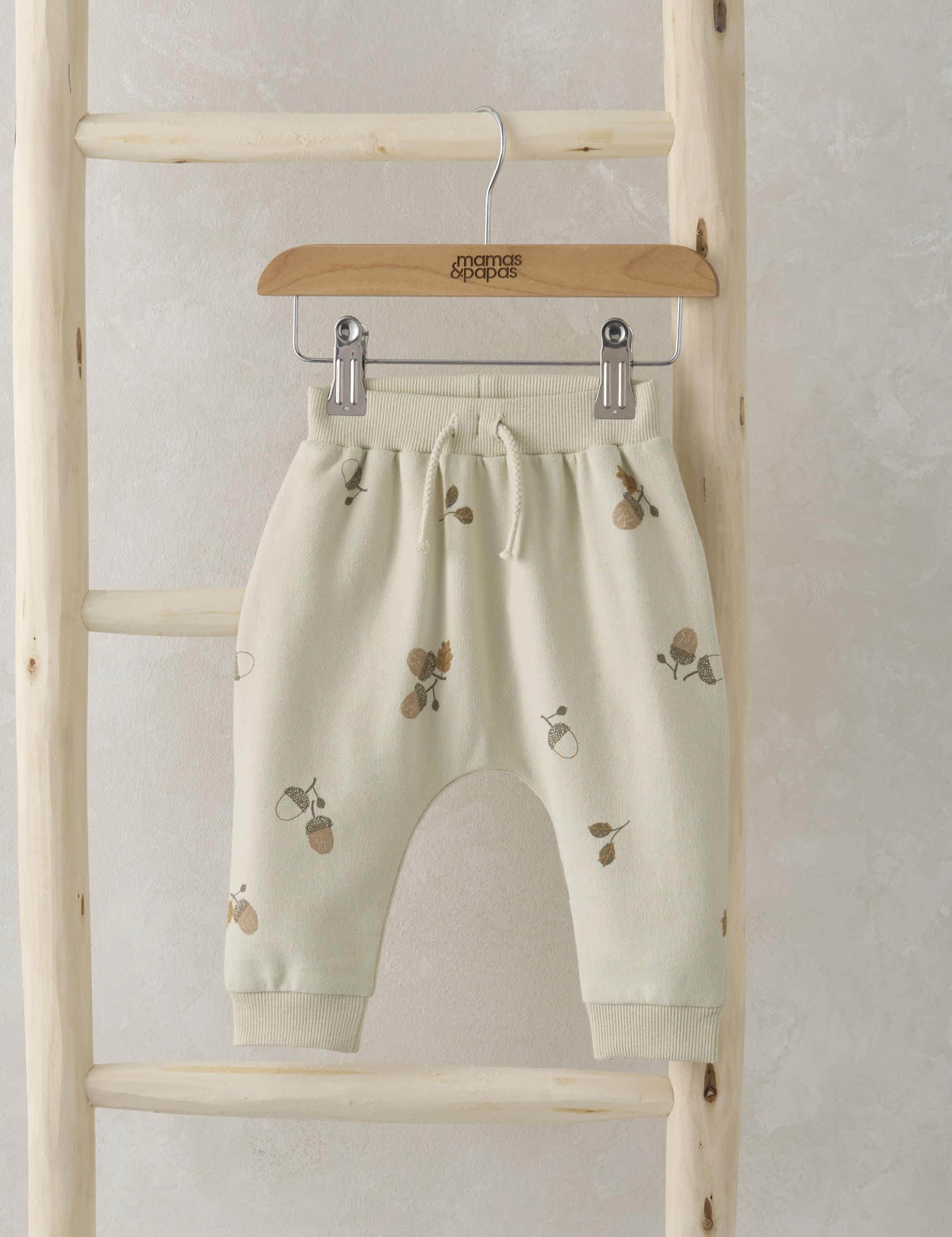 Mamas & Papas Newborn Boys Pure Cotton Acorn Print Joggers (0-3 Yrs) - 12-18 - Cream, Cream