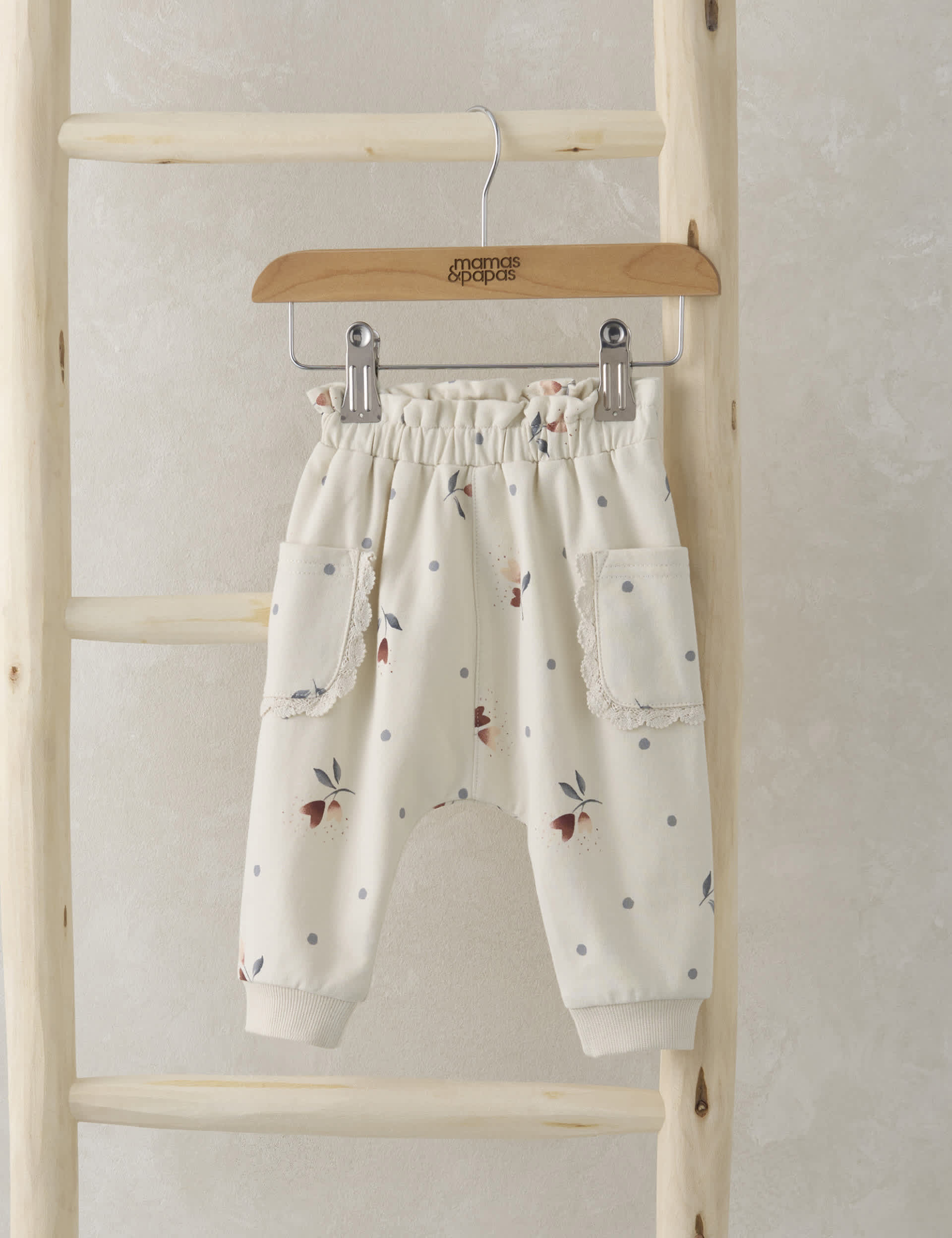 Mamas & Papas Newborn Girls Pure Cotton Floral Heart Print Joggers (0 Mths-3 Yrs) - 6-9 M - Beige, B