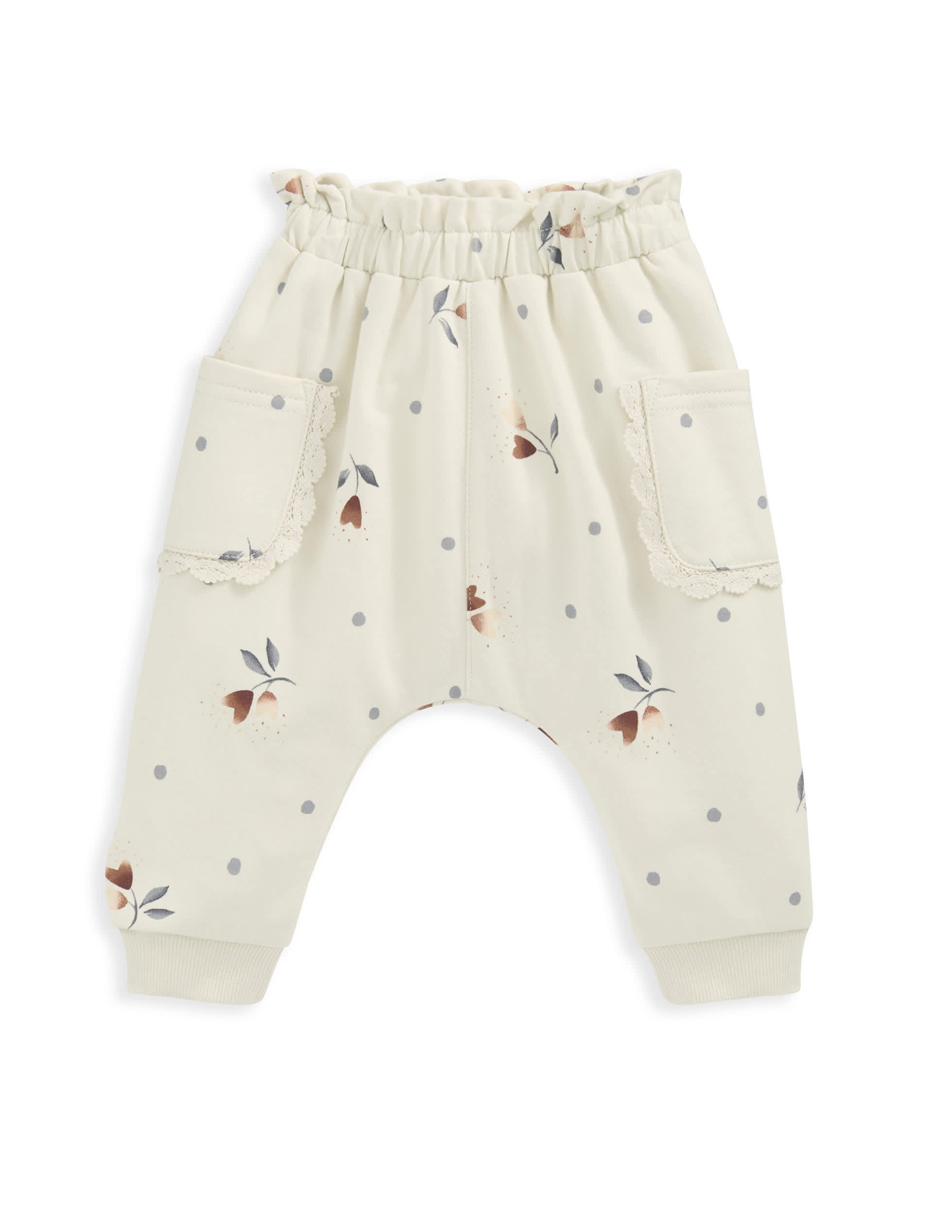 Mamas & Papas Girls Pure Cotton Floral Heart Print Joggers (0 Mths-3 Yrs) - 12-18 - Beige, Beige