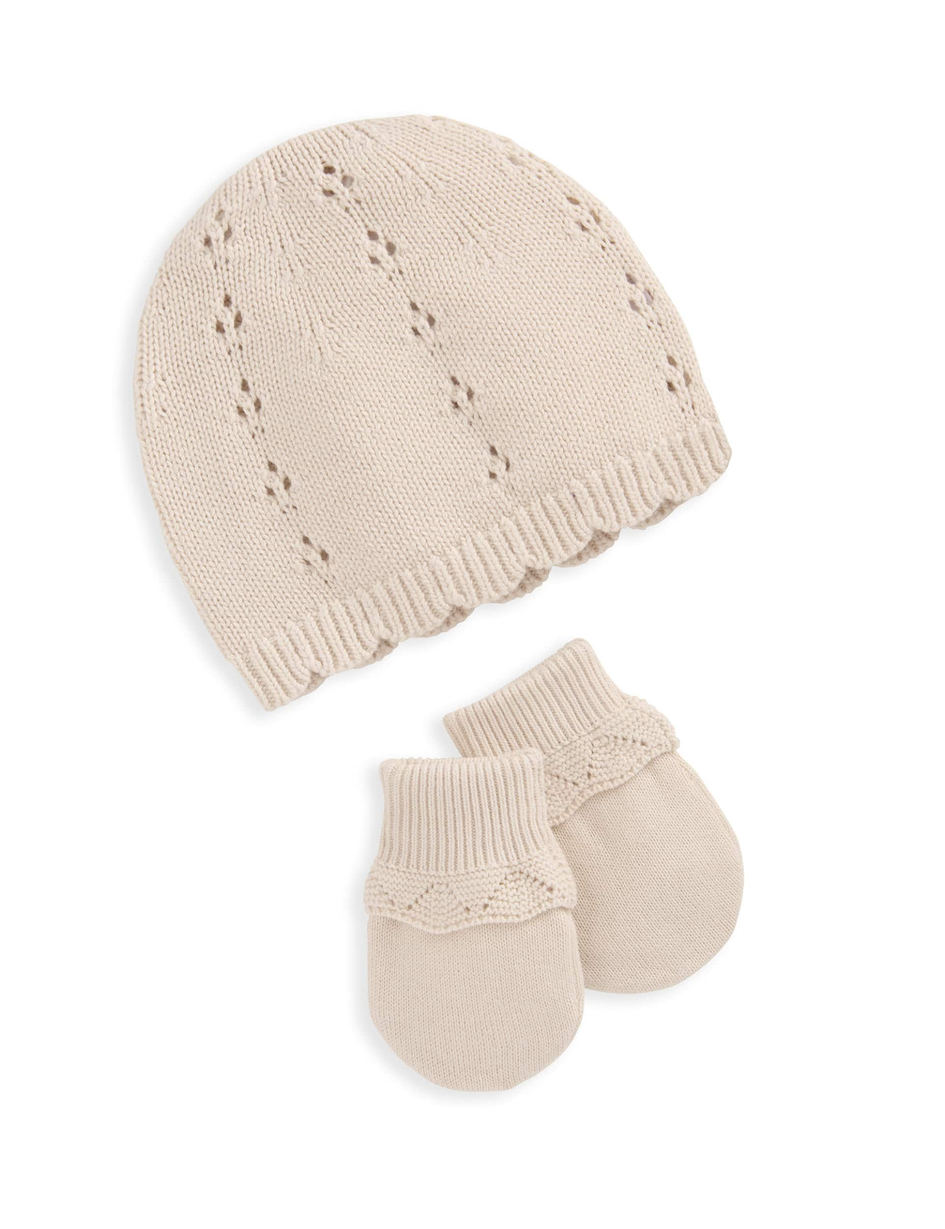 Mamas & Papas Kids Pure Cotton Knitted Hat & Mittens Set (7lbs-12 Mths) - 0-3 M - Pink, Pink