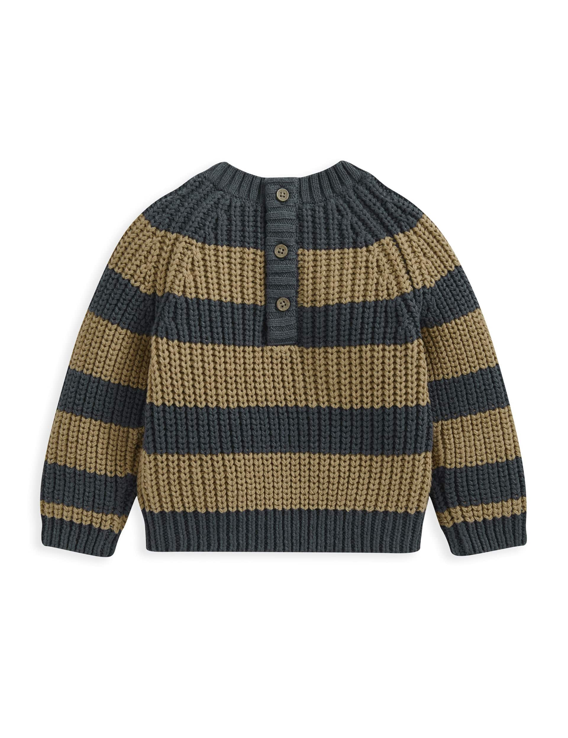 Mamas & Papas Boys Cotton Rich Striped Knitted Jumper (0-3 Yrs) - 3-6 M - Blue, Blue