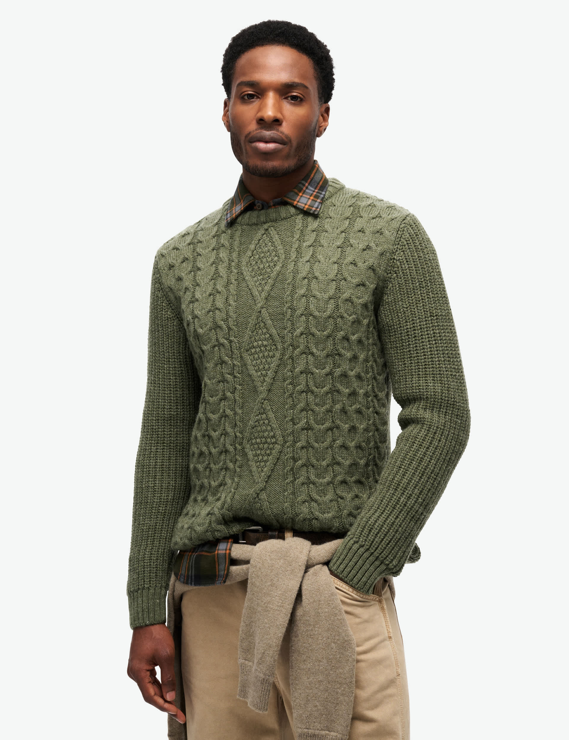 Superdry Men's Wool Blend Cable Crew Neck Jumper - XL - Green, Green