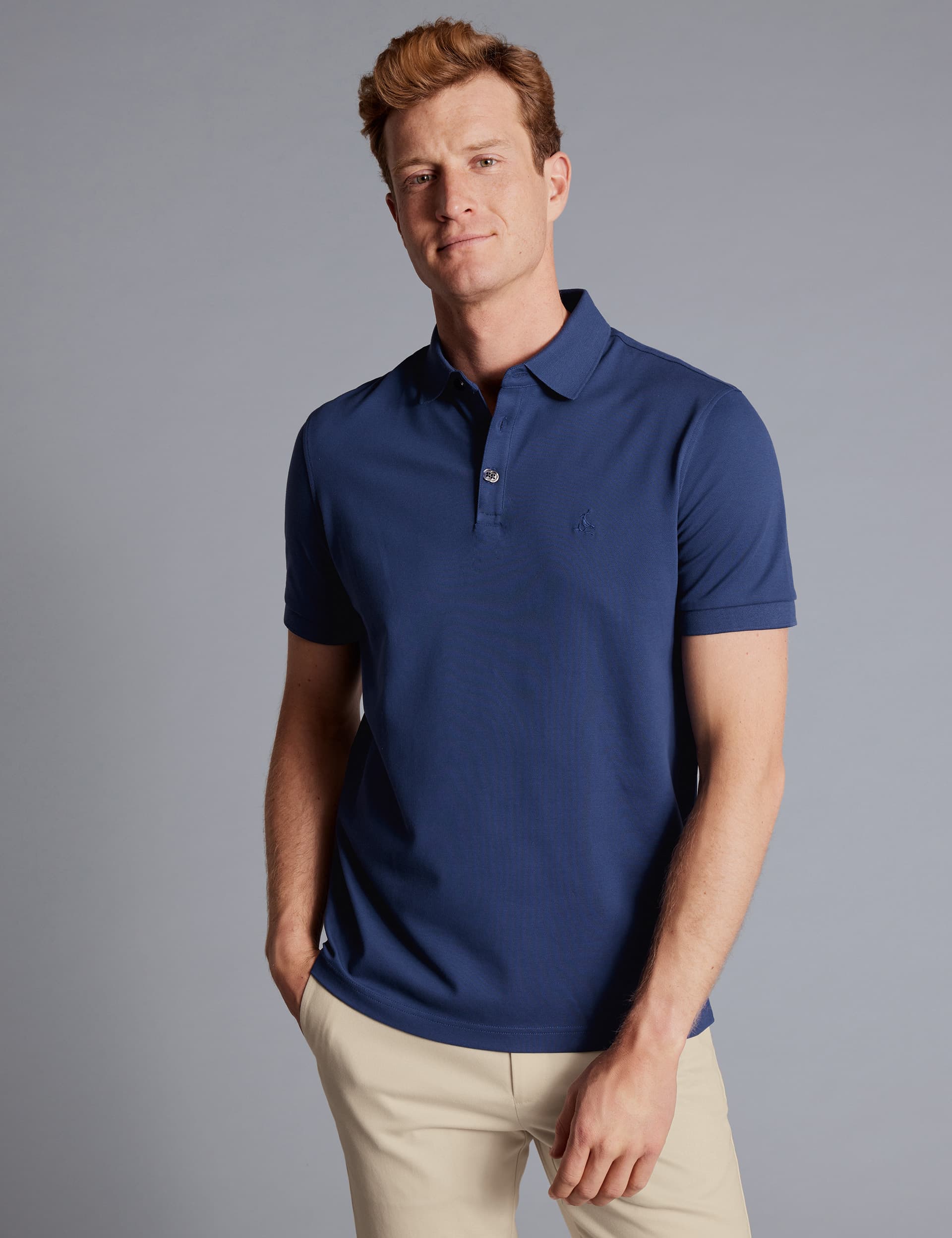 Charles Tyrwhitt Men's Cotton Rich Pique Polo Shirt - XL - Royal Blue, Royal Blue,Mint