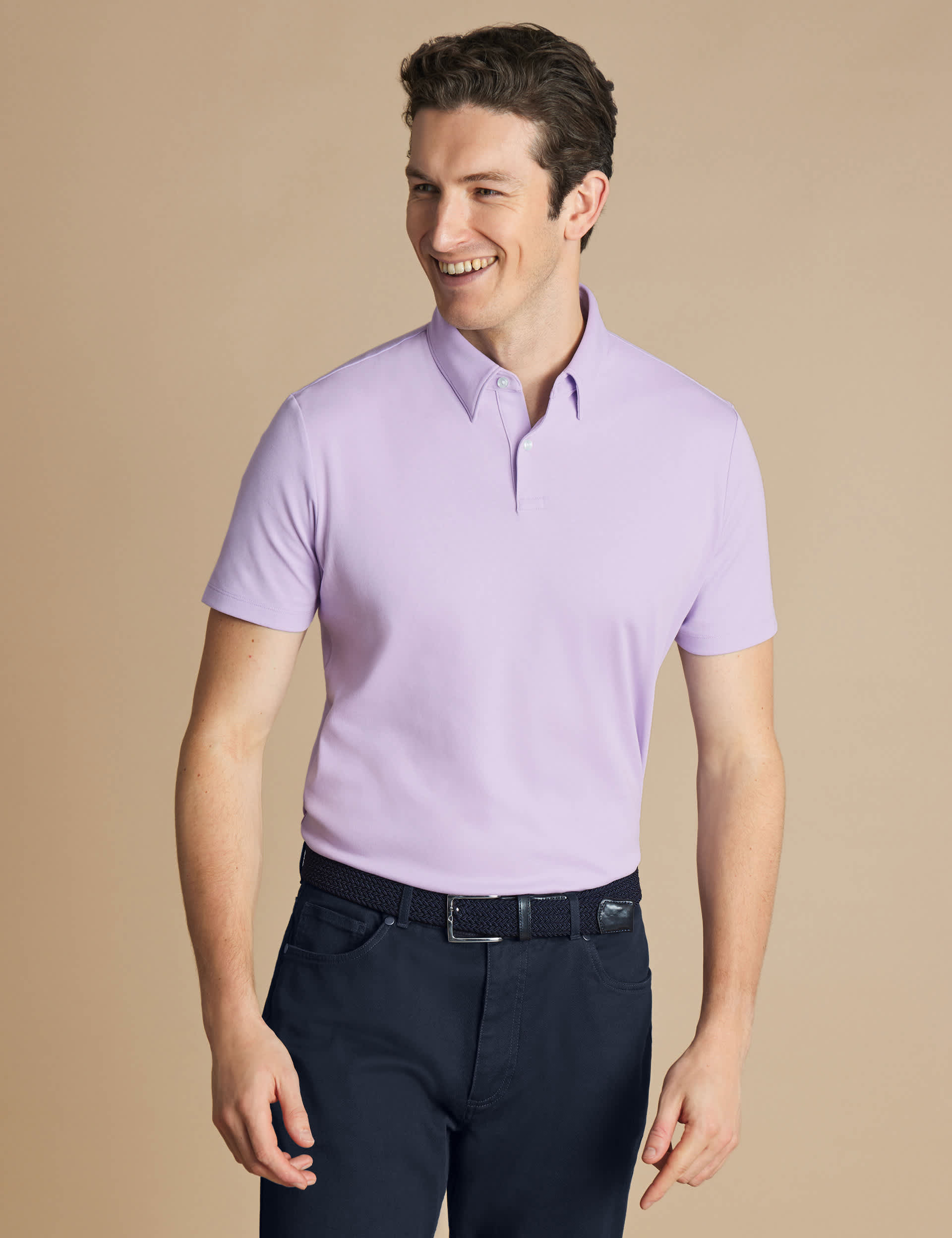 Charles Tyrwhitt Men's Pure Cotton Jersey Polo Shirt - Lilac, Ocean,French Navy,Lilac,Navy,Green