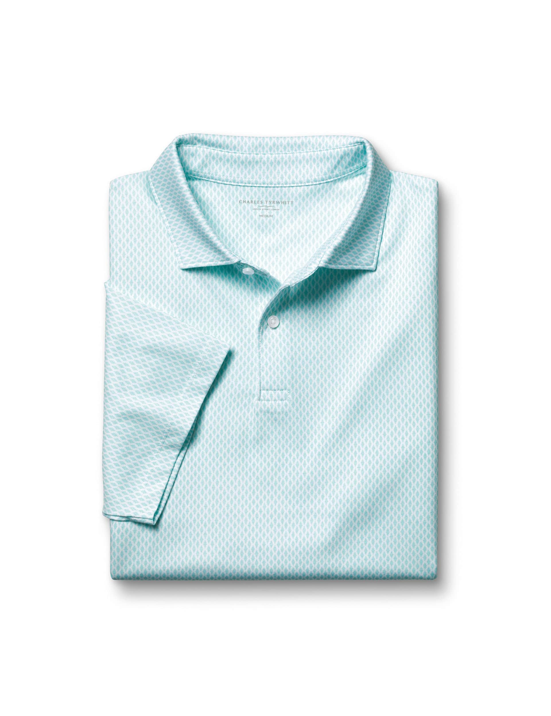 Charles Tyrwhitt Men's Cotton Rich Diamond Print Polo Shirt - Aqua, Aqua