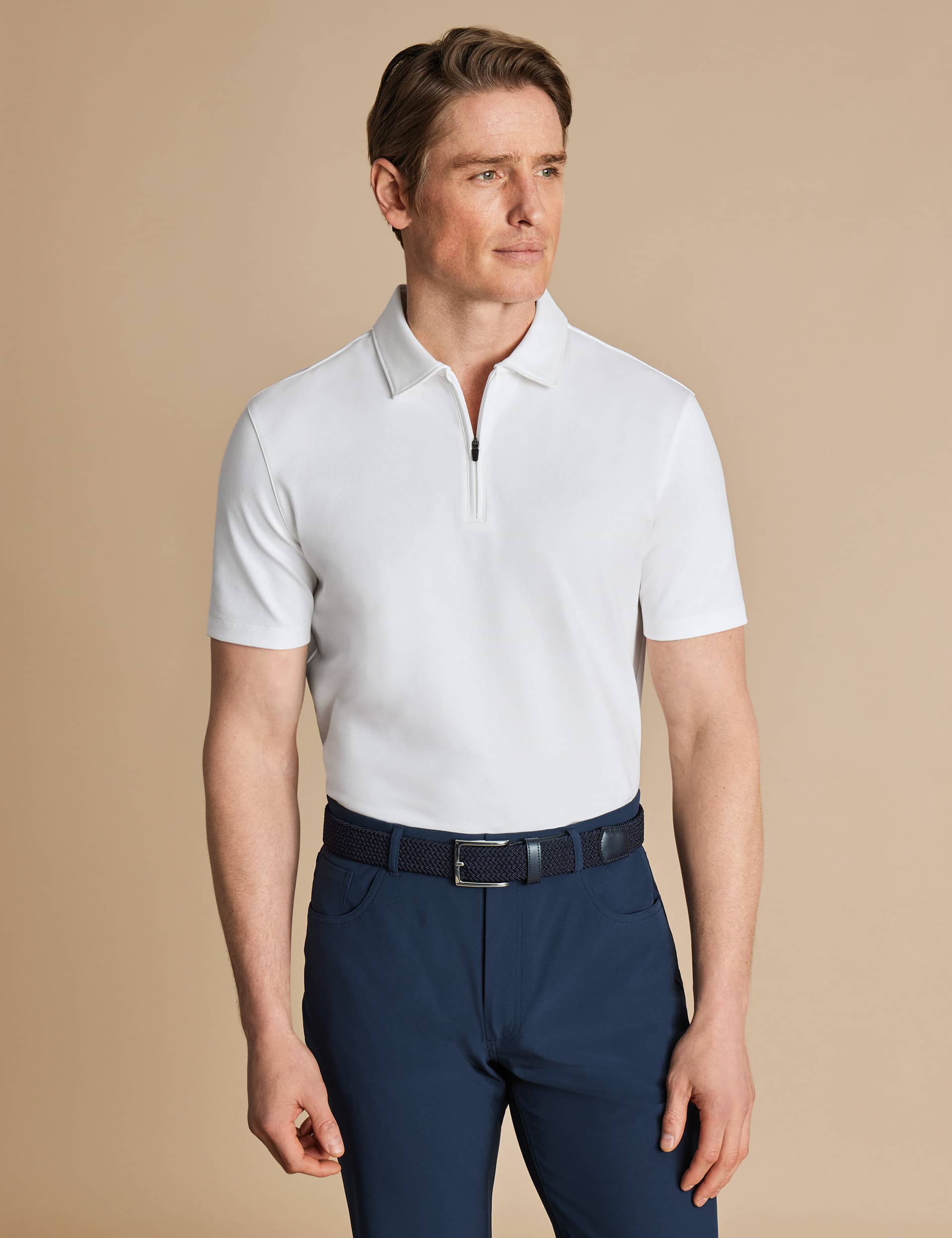 Charles Tyrwhitt Men's Cotton Rich Pique Half Zip Polo Shirt
