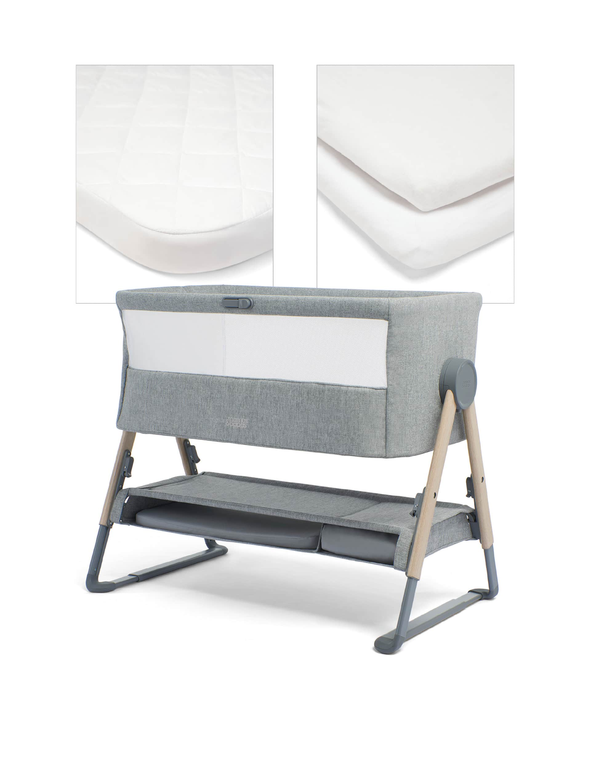 Mamas & Papas Lua Bedside Crib Bundle - Grey, Grey