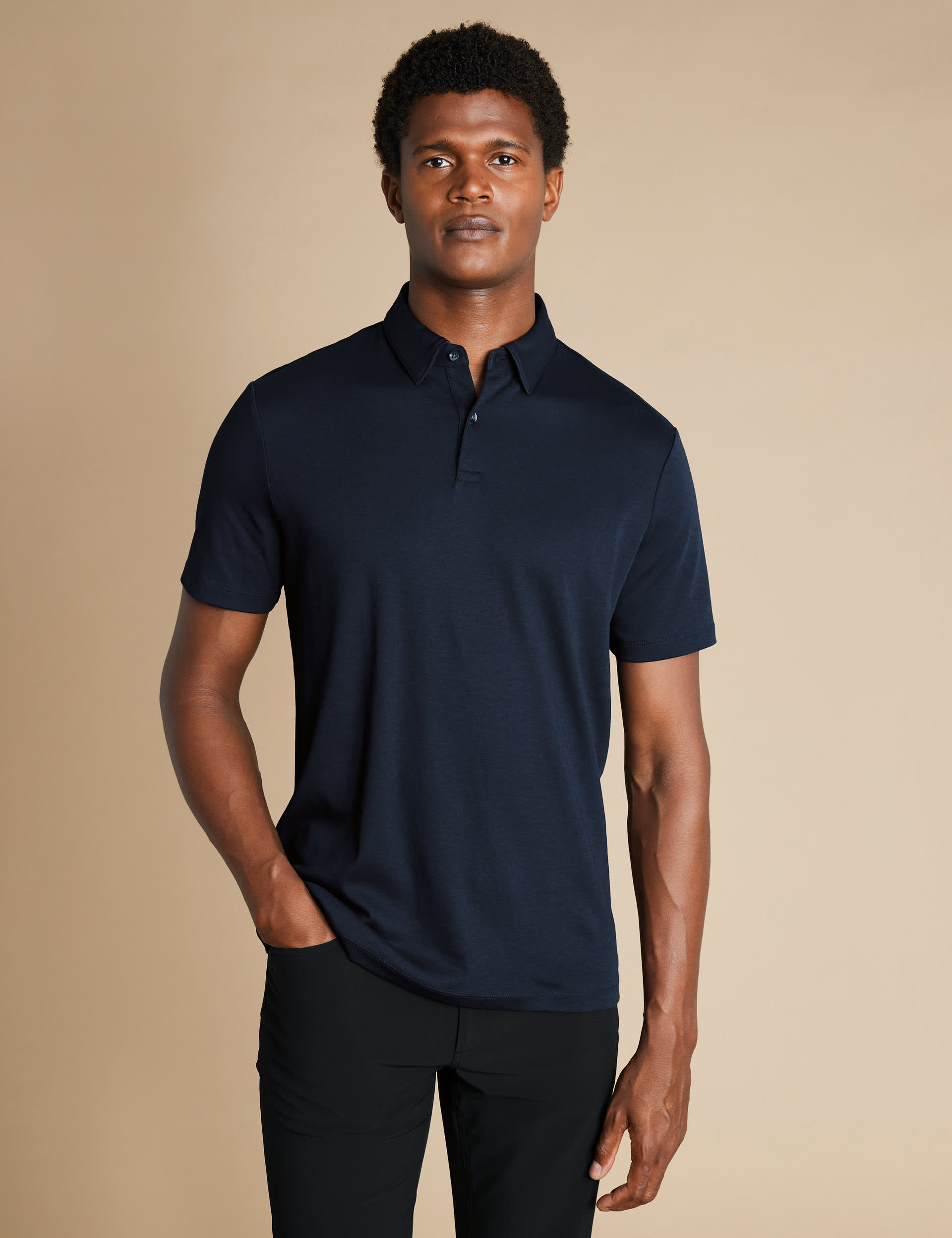 Charles Tyrwhitt Men's Cotton Rich Jersey Polo Shirt - Navy, White,Dark Blue,Navy