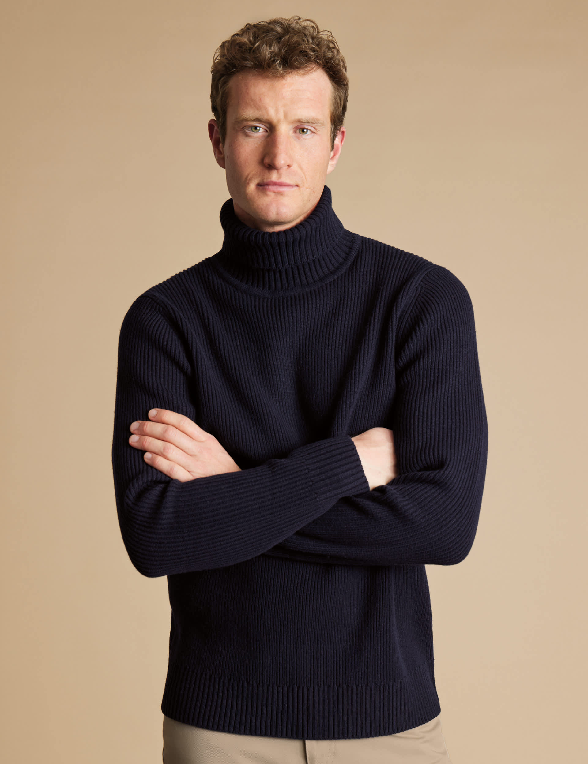 Charles Tyrwhitt Men's Pure Wool Relaxed Roll Neck Jumper - XS - Navy, Navy