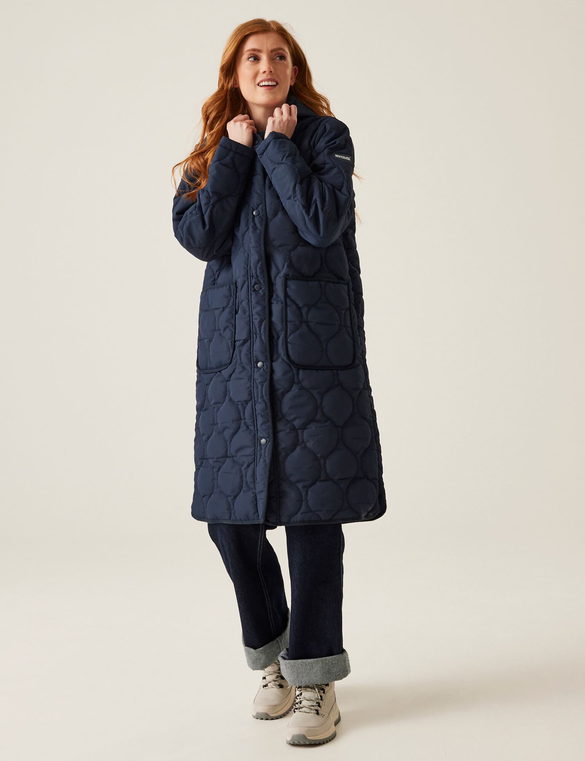 Regatta Women's Jaycee II Quilted Hooded Longline Coat - 12 - Navy, Khaki,Navy