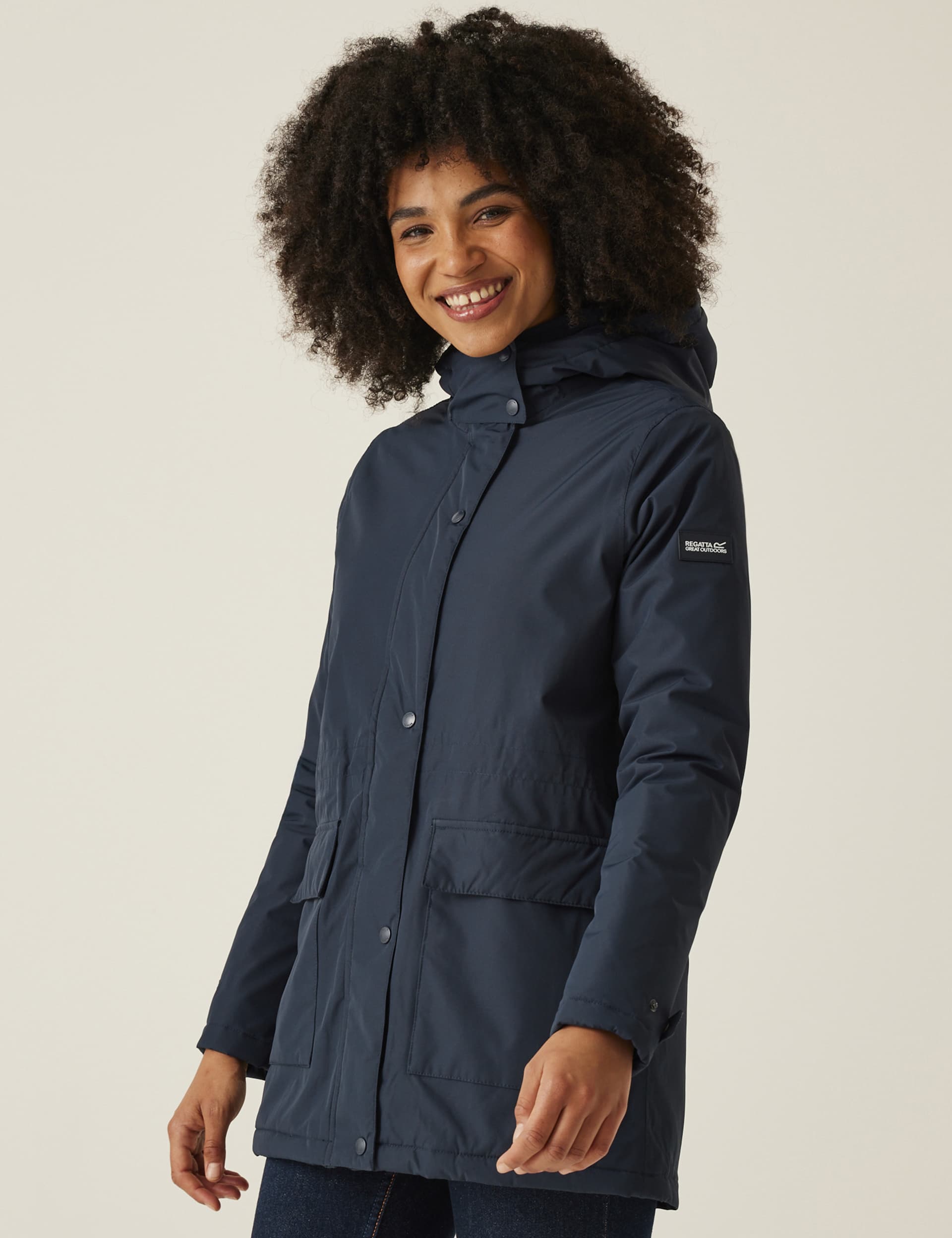 Regatta Women's Mireya Hooded Rain Jacket - 12 - Navy Mix, Navy Mix