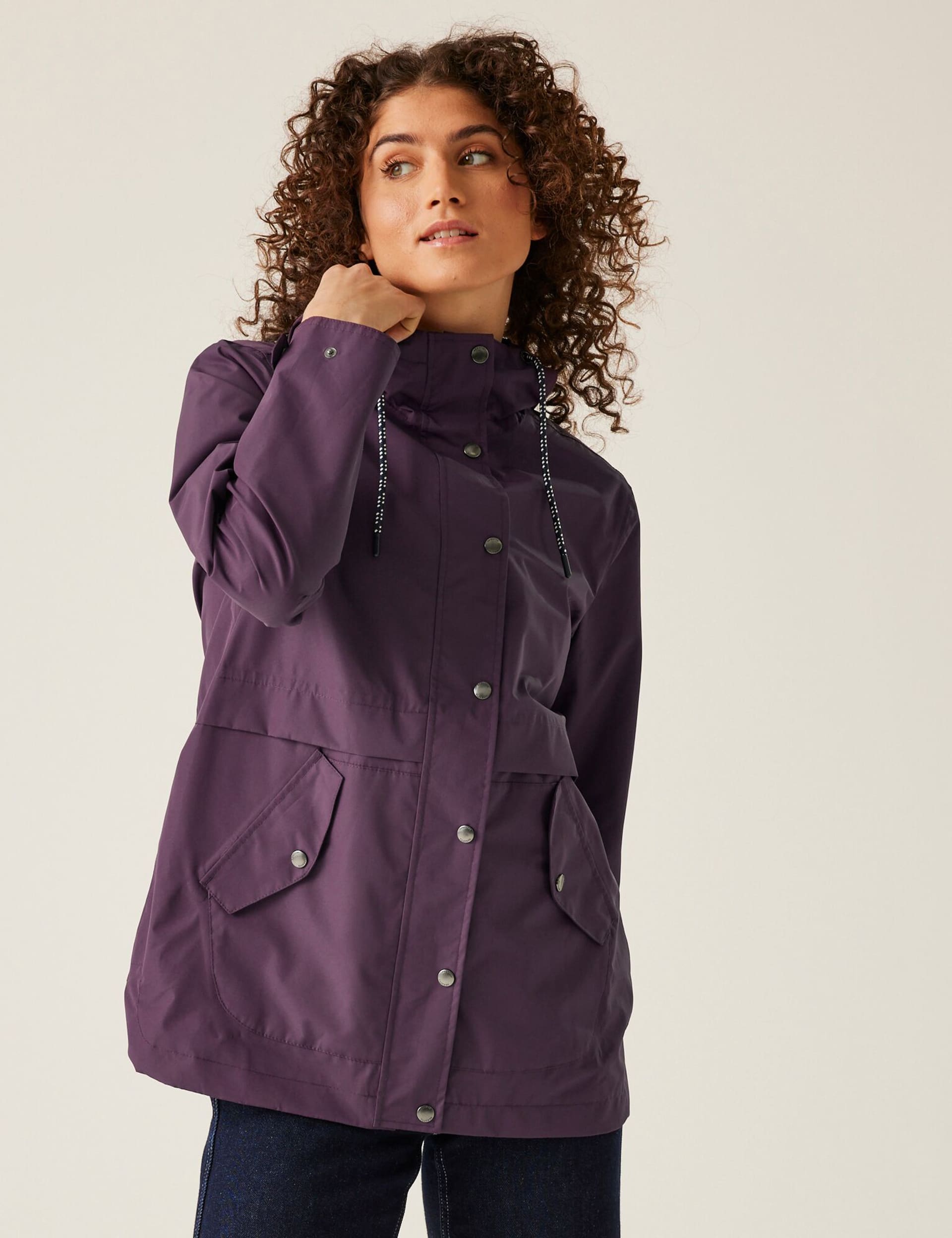 Regatta Women's Bayla Waterproof Hooded Rain Jacket - 16 - Purple, Purple,Blue Mix