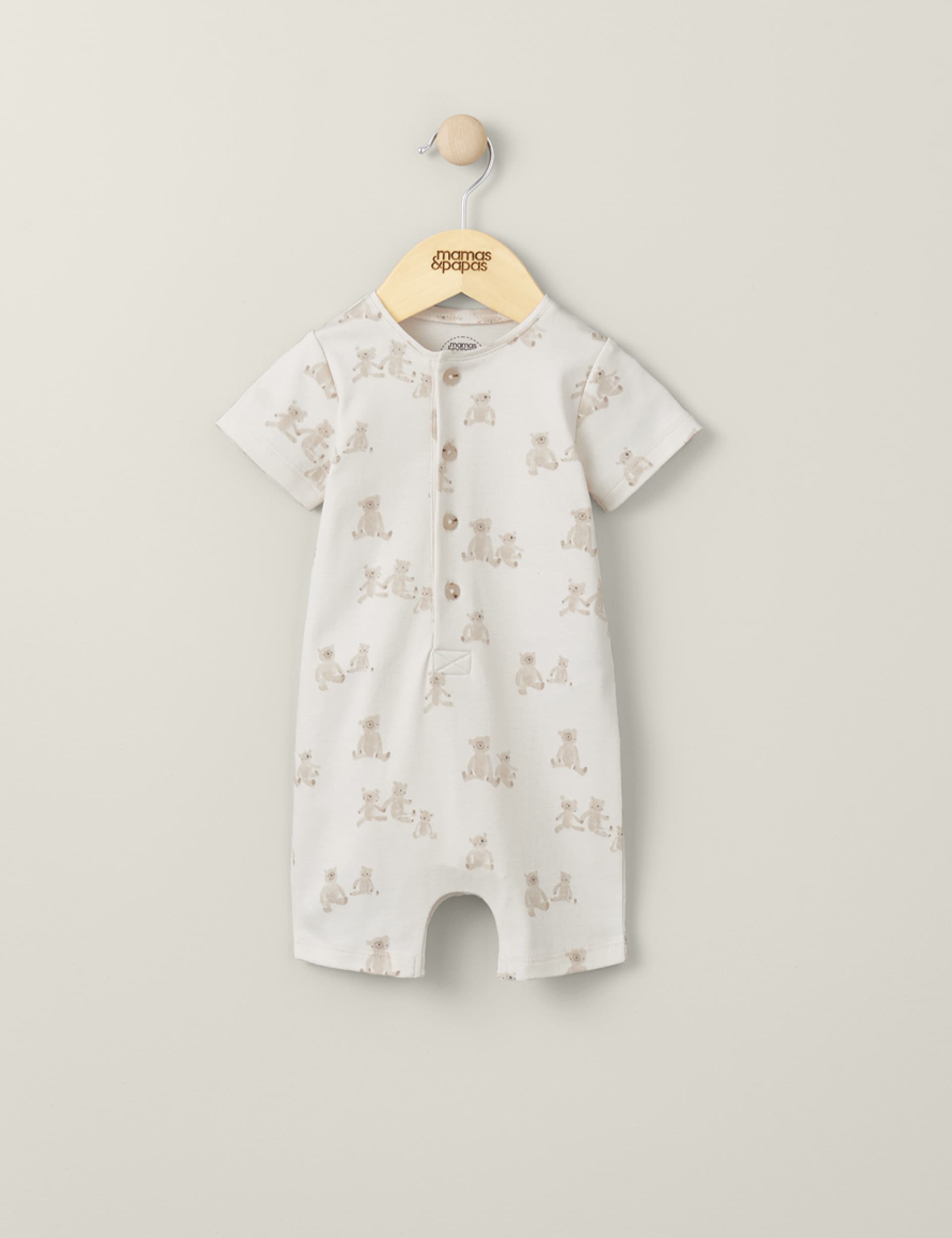 Mamas & Papas Pure Cotton Bear Print Romper (7lbs-1 Yrs) - 0-3 M - Cream, Cream