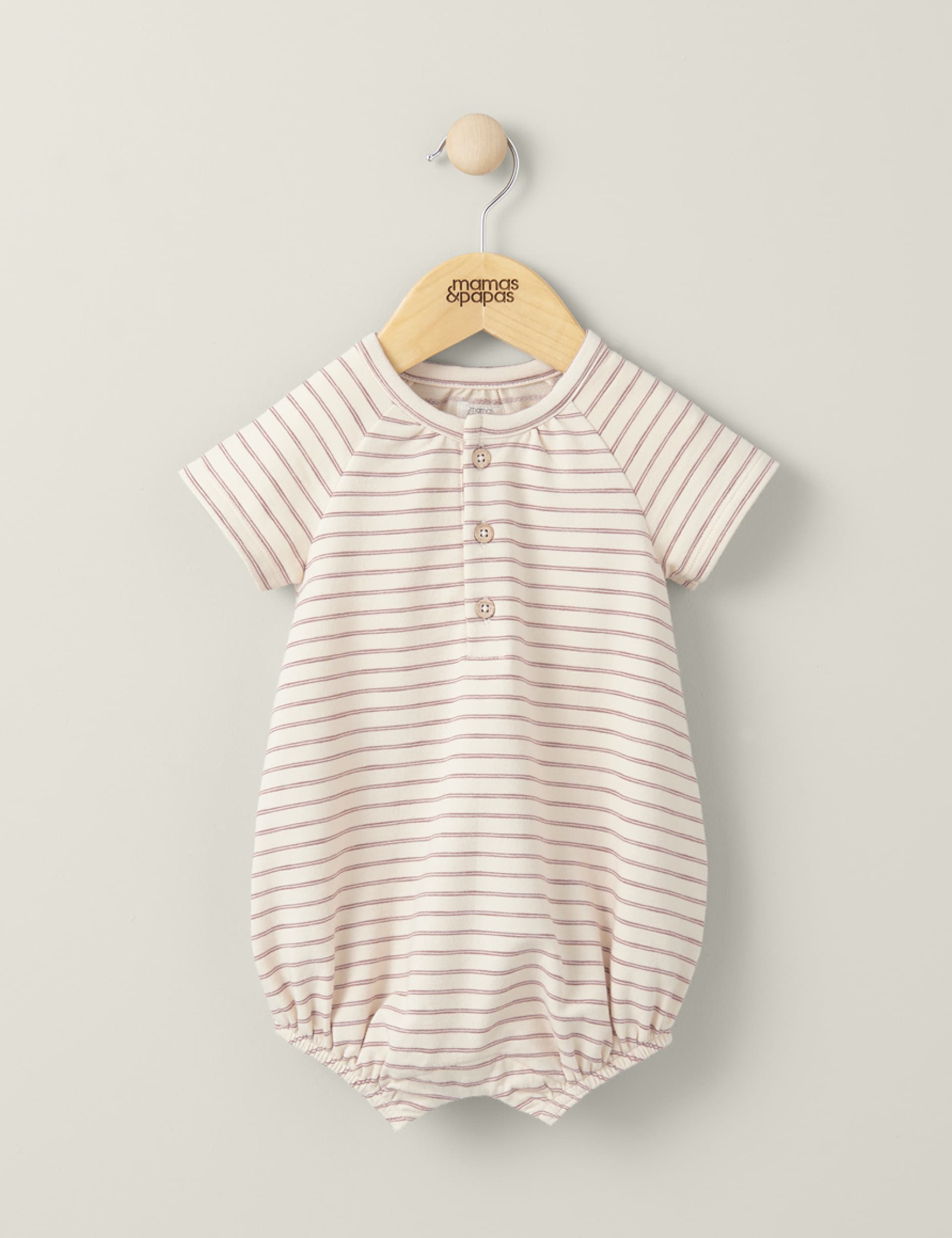 Mamas & Papas Newborn Boys Pure Cotton Striped Romper (0-2 Yrs) - 6-9 M - Cream, Cream