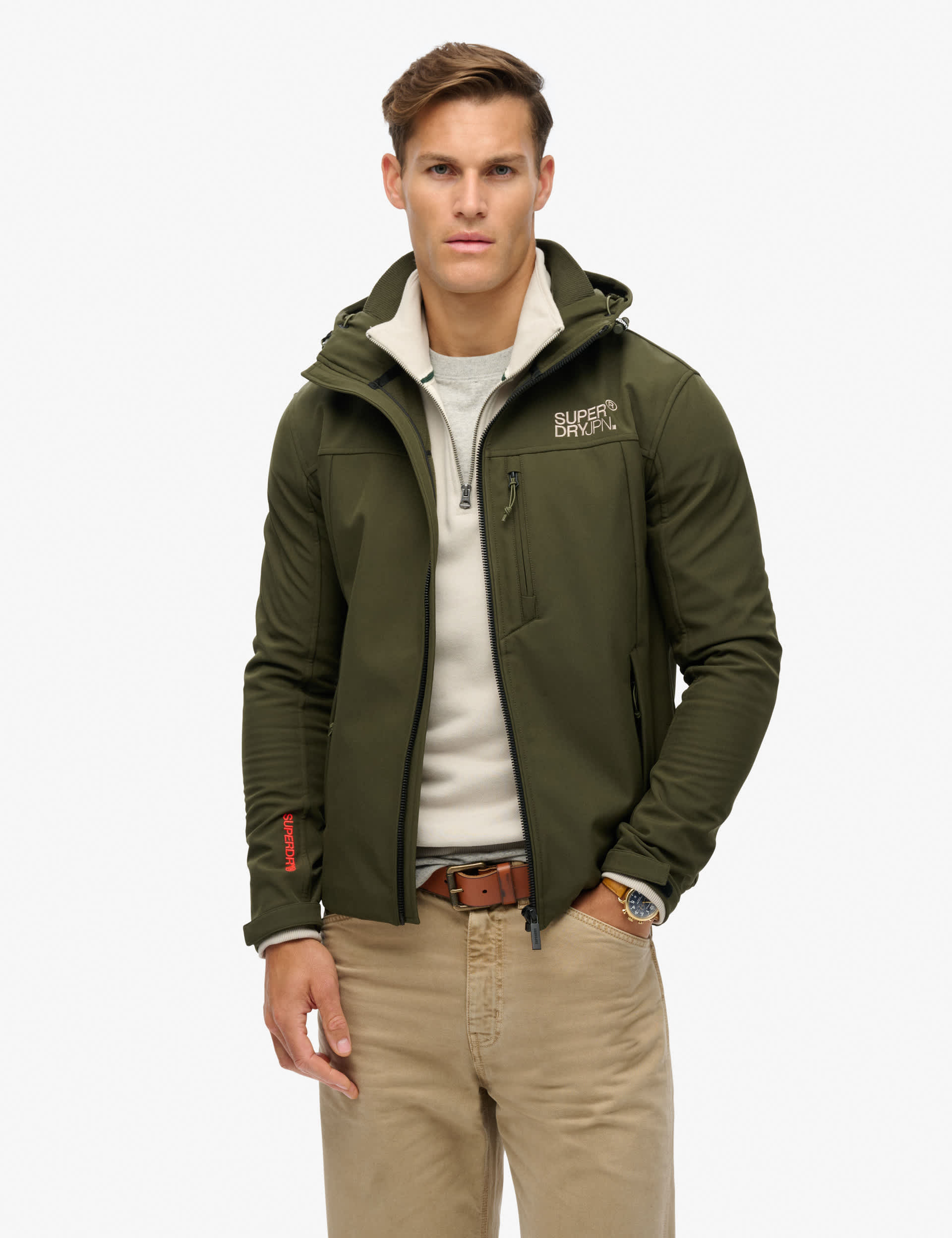 Superdry Men's Hooded Softshell Jacket - Khaki, Khaki