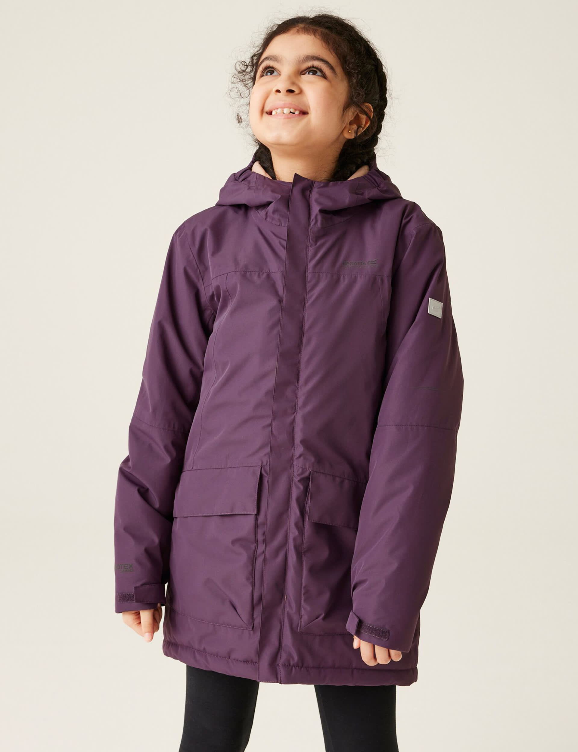 Regatta Girls Farbank Hooded Raincoat (3-14 Yrs) - 9-10Y - Purple, Purple