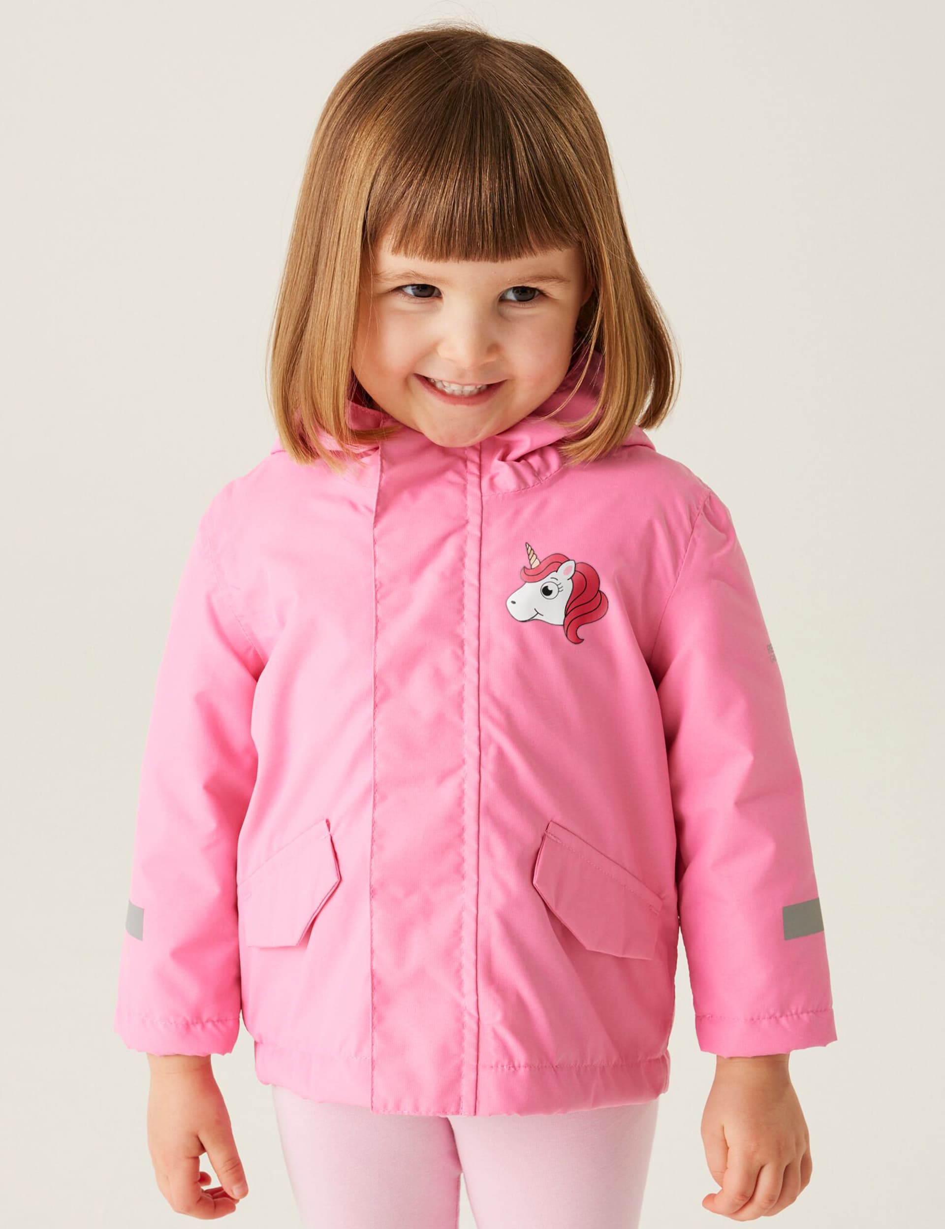 Regatta Girls Animal Rainy Day Hooded Spotted Raincoat (6 Mths-6 Yrs) - 2-3 Y - Pink, Lilac,Pink