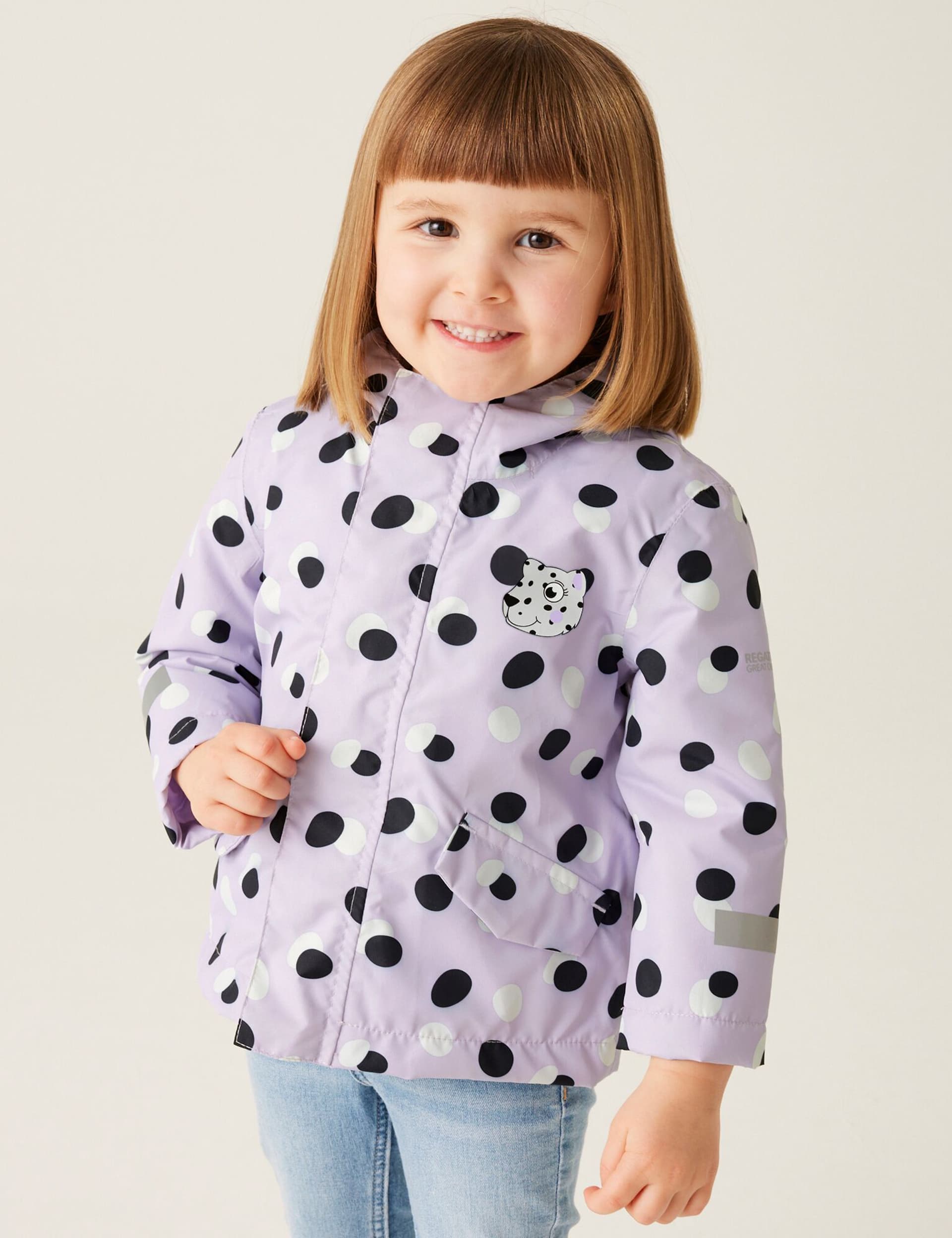 Regatta Girls Animal Rainy Day Hooded Spotted Raincoat (6 Mths-6 Yrs) - 3-4 Y - Lilac, Lilac,Pink