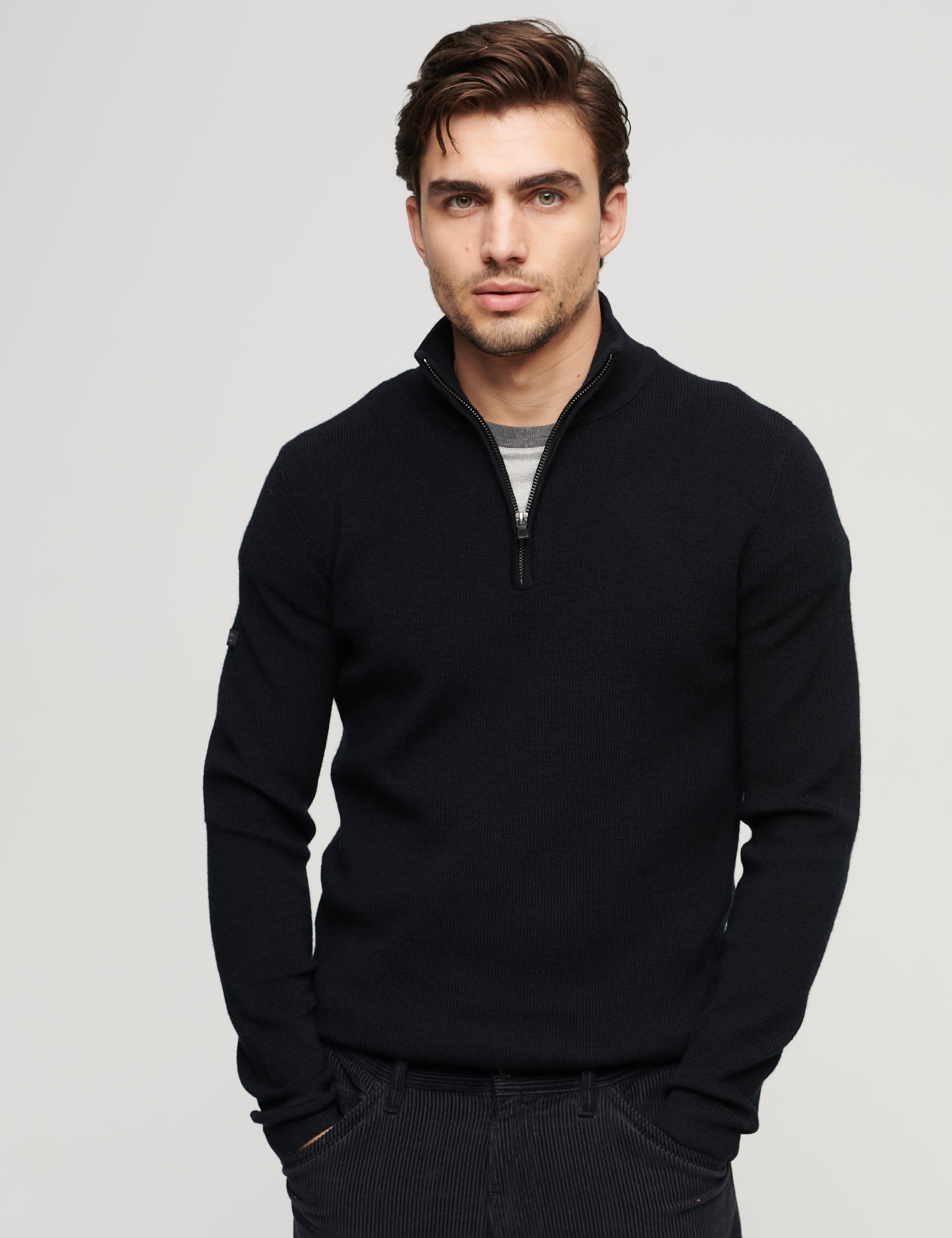 Superdry Men's Merino Wool Rich Half Zip Jumper - Black, Black