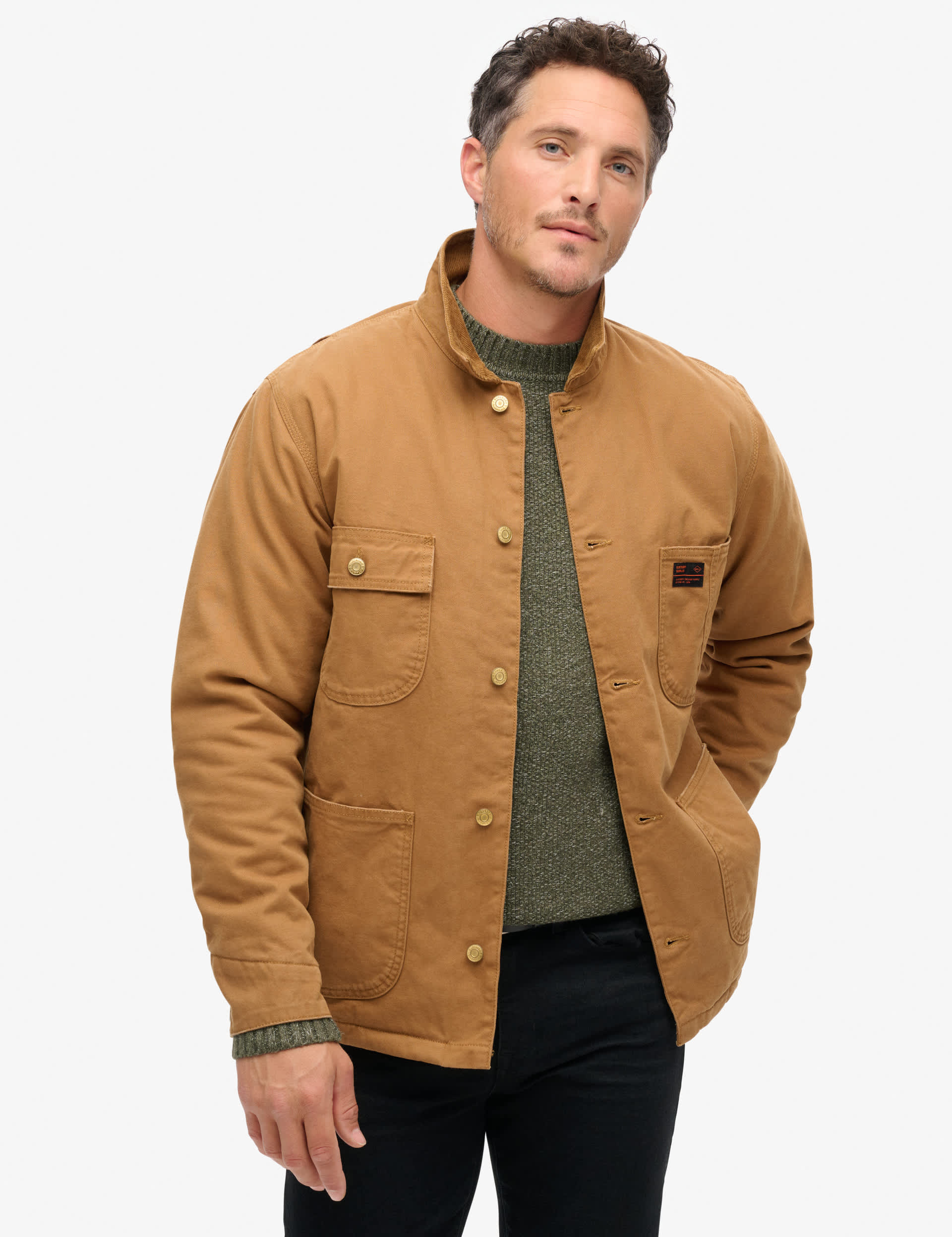 Superdry Men's Pure Cotton Utility Chore Jacket - Brown, Brown,Navy