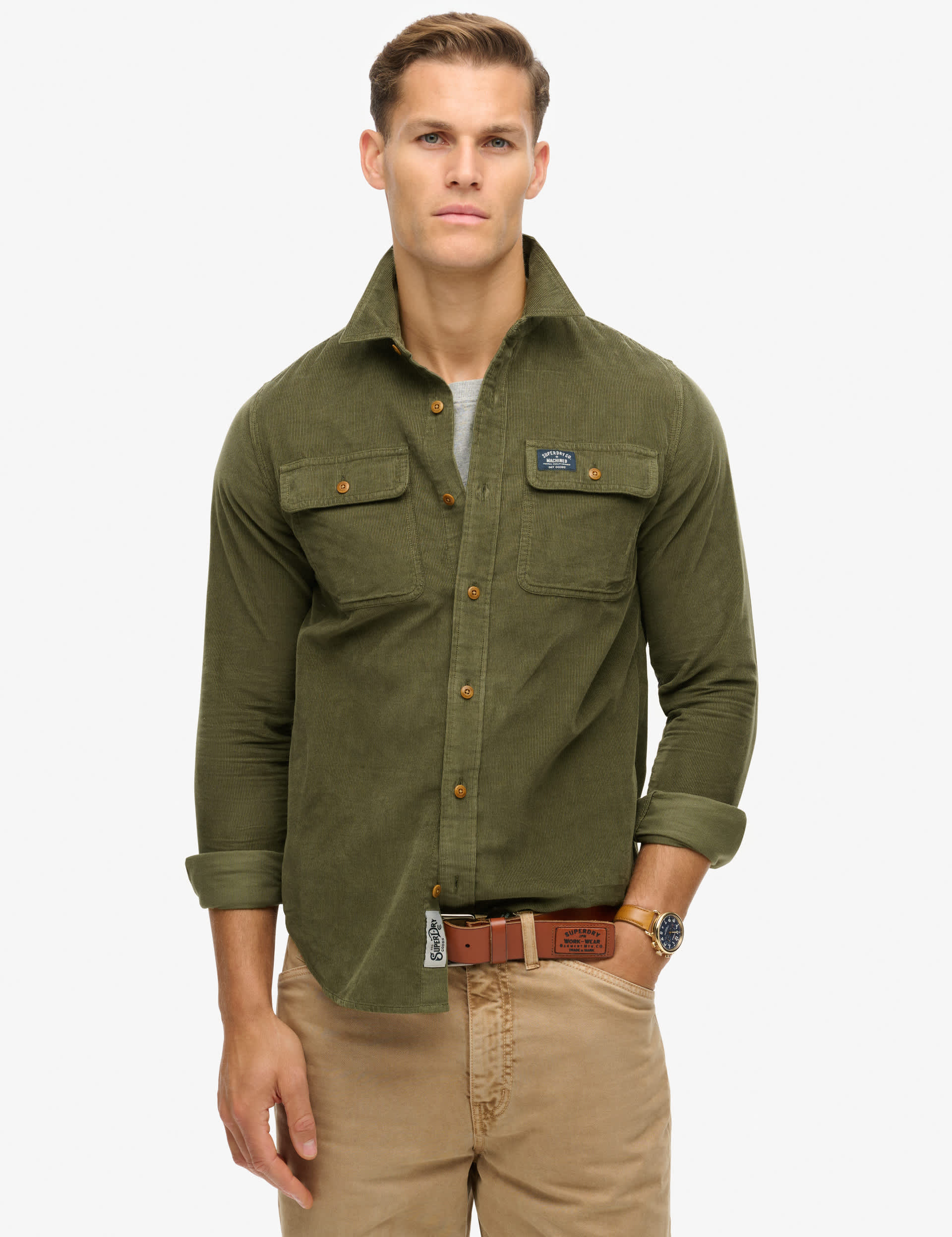 Superdry Men's Corduroy Shirt - M - Green, Green