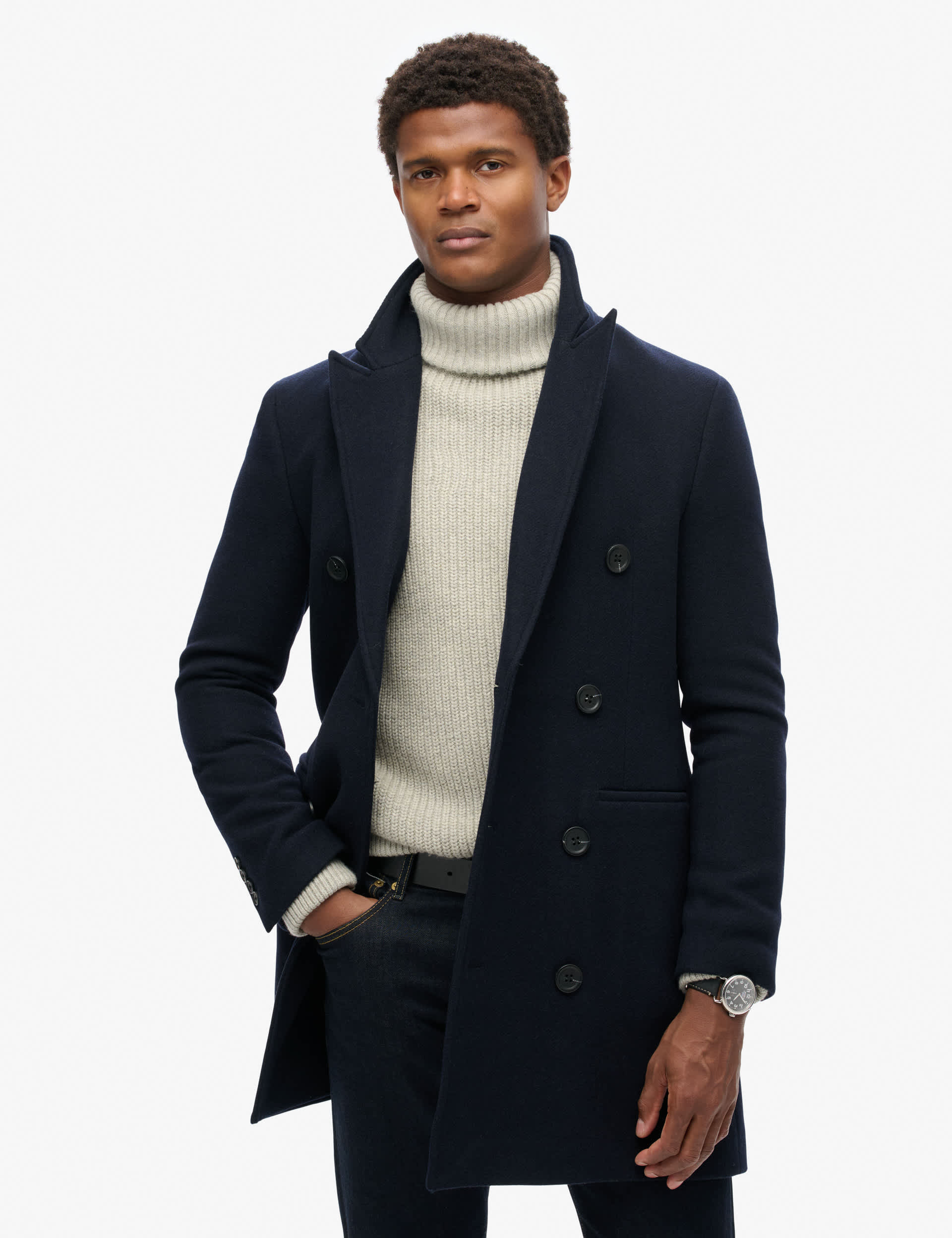 Superdry Men's Revere Neck Overcoat - M - Navy, Navy