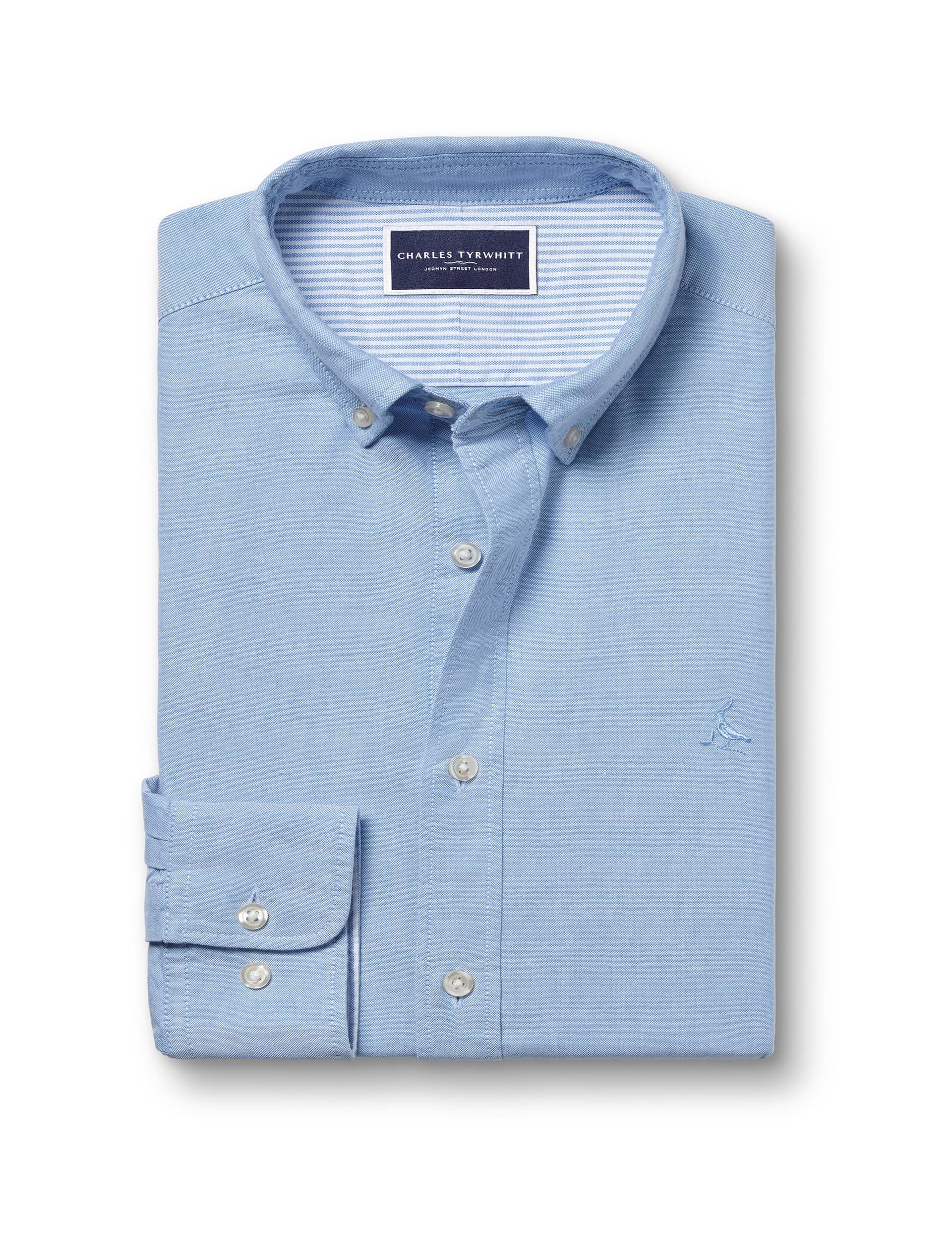 Charles Tyrwhitt Men's Pure Cotton Stretch Oxford Shirt - L - Light Blue, White,Light Blue