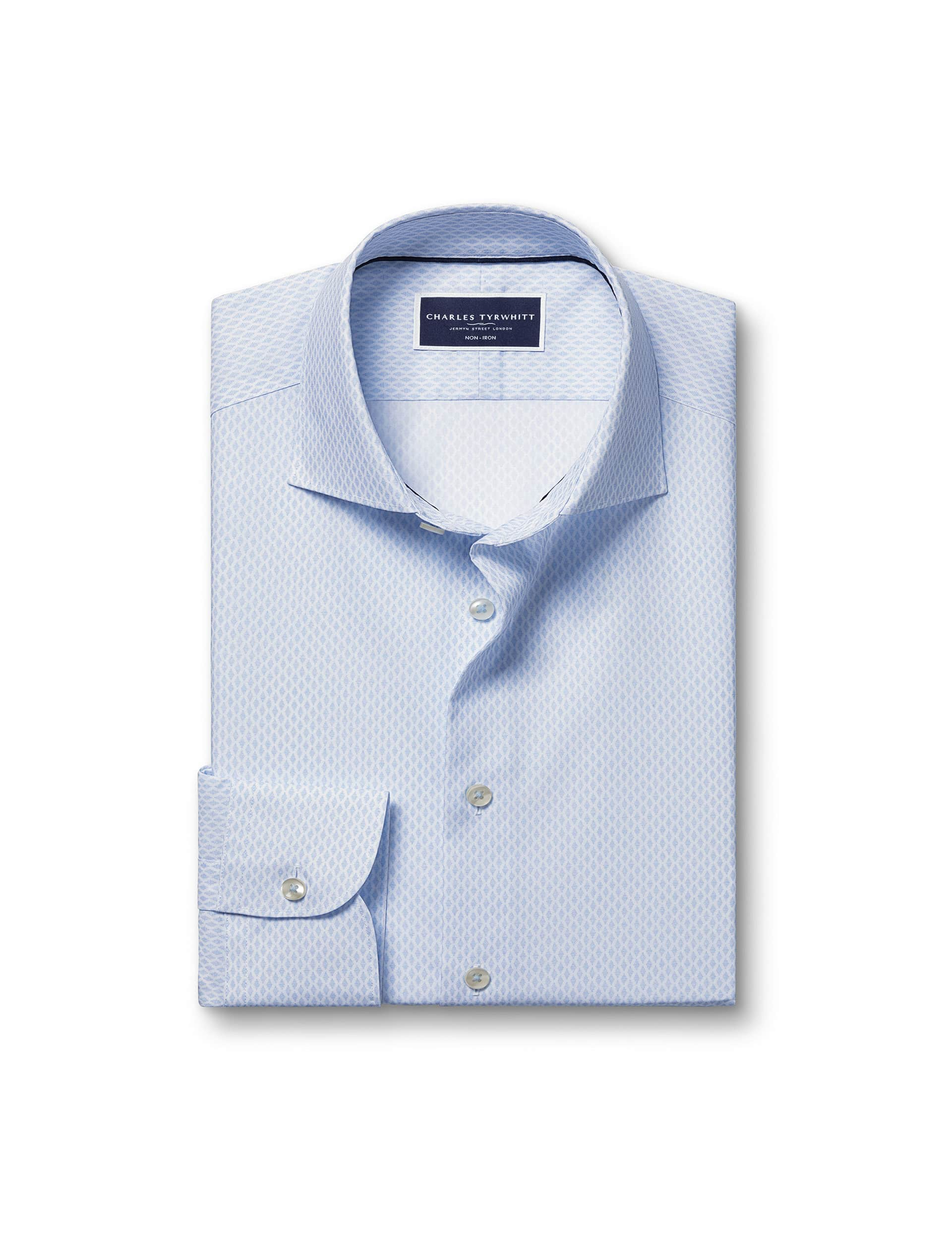 Charles Tyrwhitt Men's Slim Fit Non Iron Pure Cotton Diamond Shirt - Blue Mix, Blue Mix