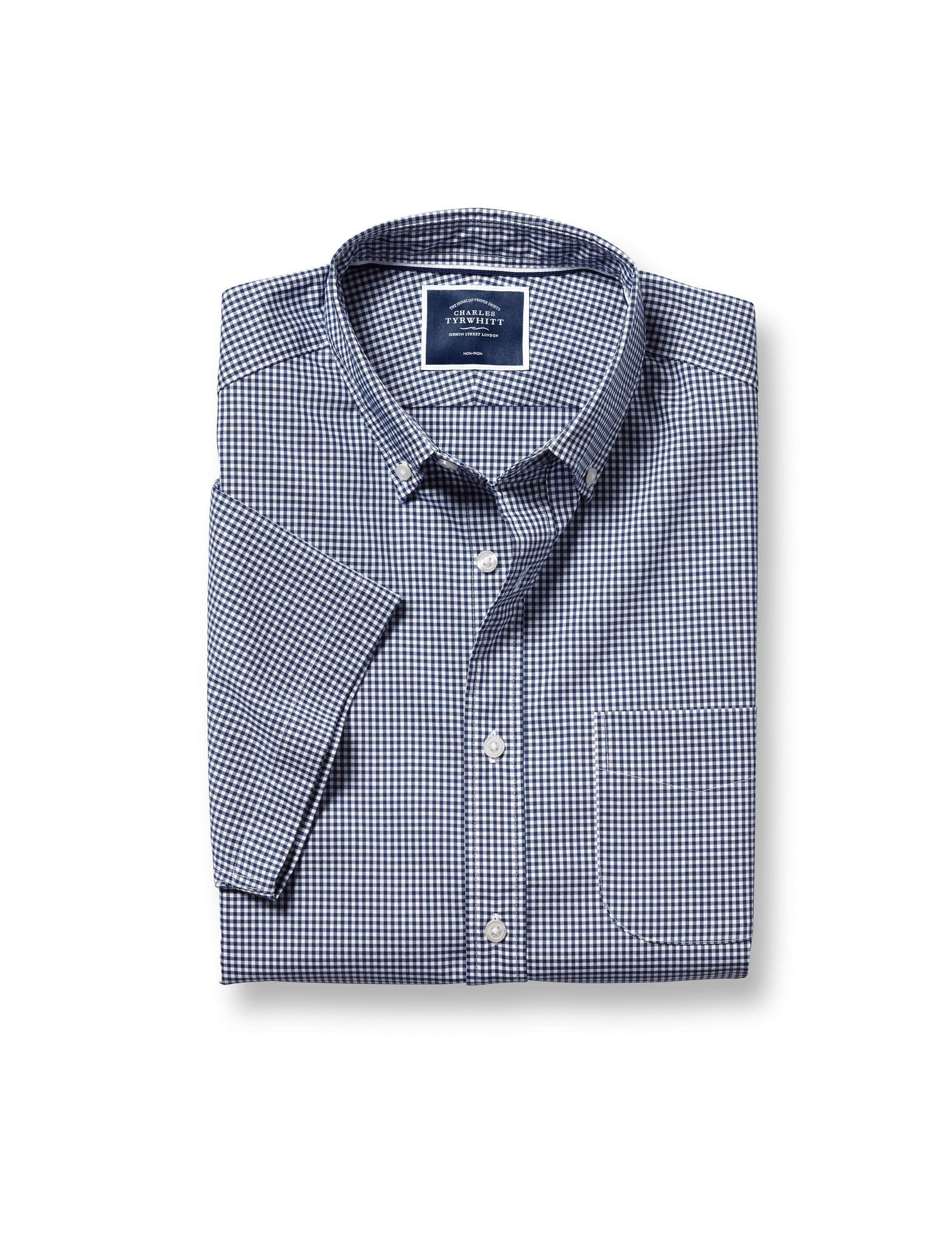 Charles Tyrwhitt Men's Slim Fit Non Iron Pure Cotton Gingham Shirt - Navy Mix, Navy Mix