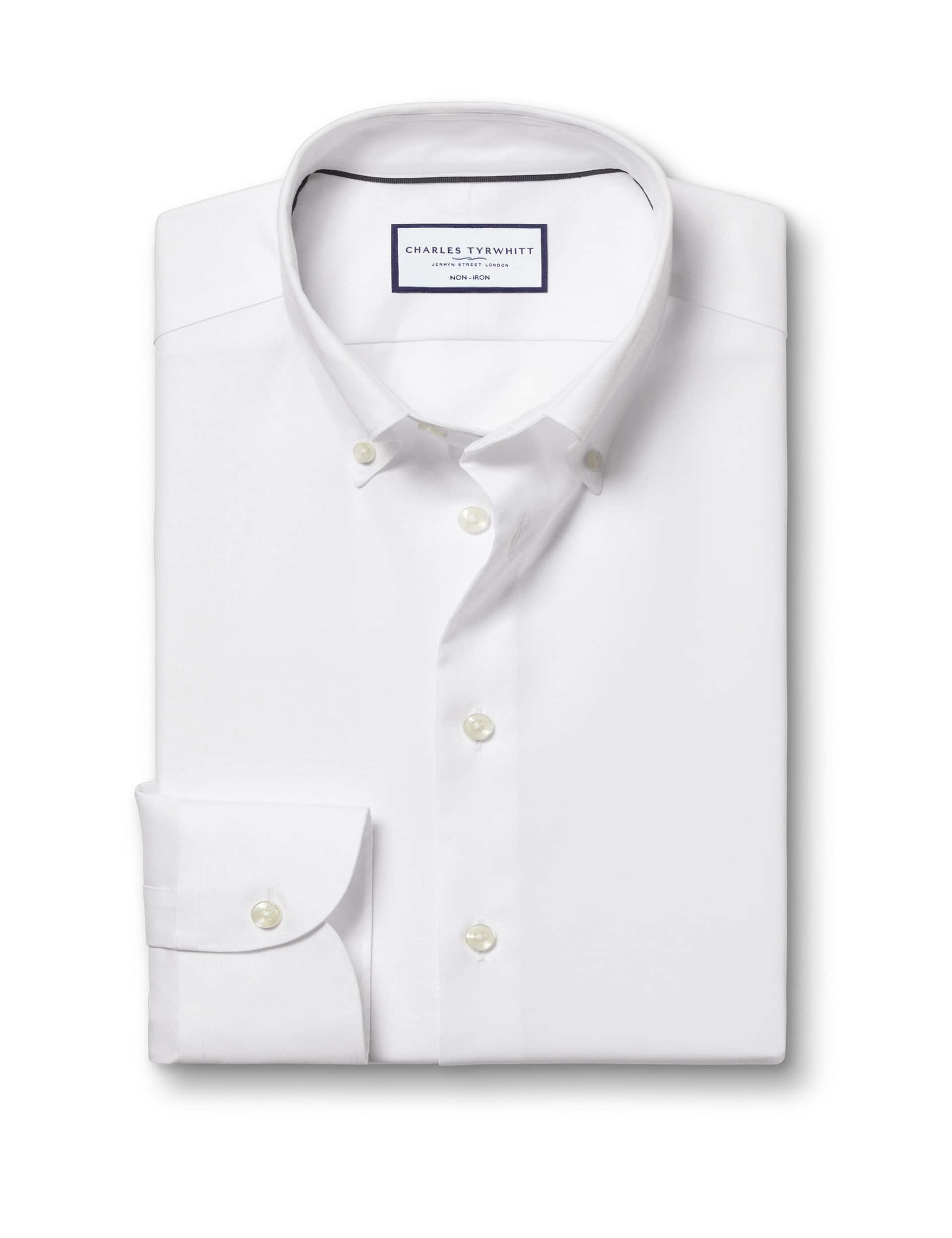 Charles Tyrwhitt Men's Non Iron Pure Cotton Oxford Shirt - 1735 - White, White